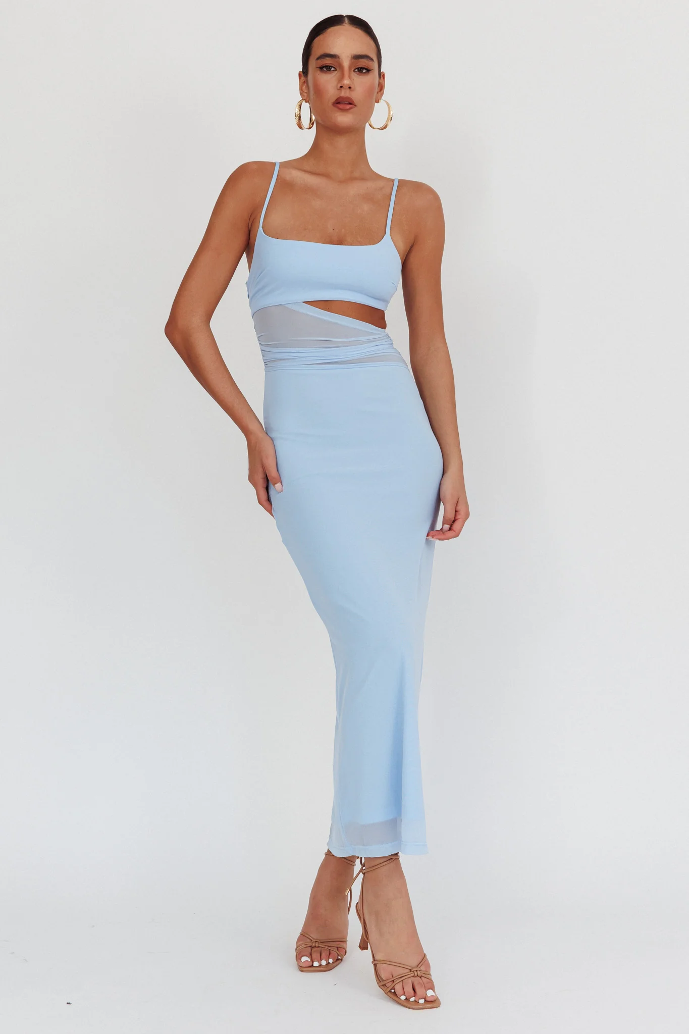 Romany Cut-Out Waist Maxi Dress Light Blue - Image 3