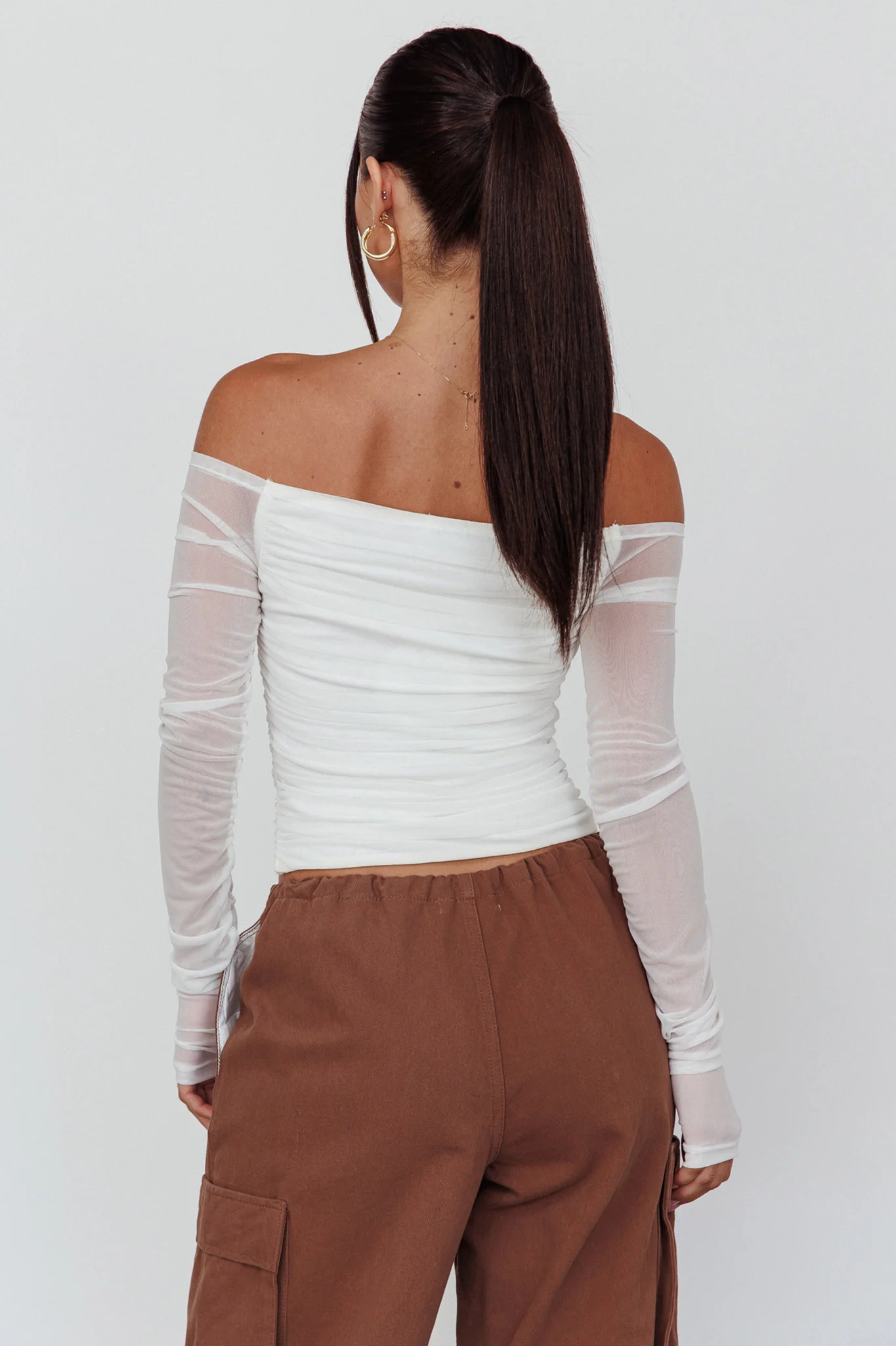 Ronda Off-Shoulder Sheer Sleeve Top White - Image 2