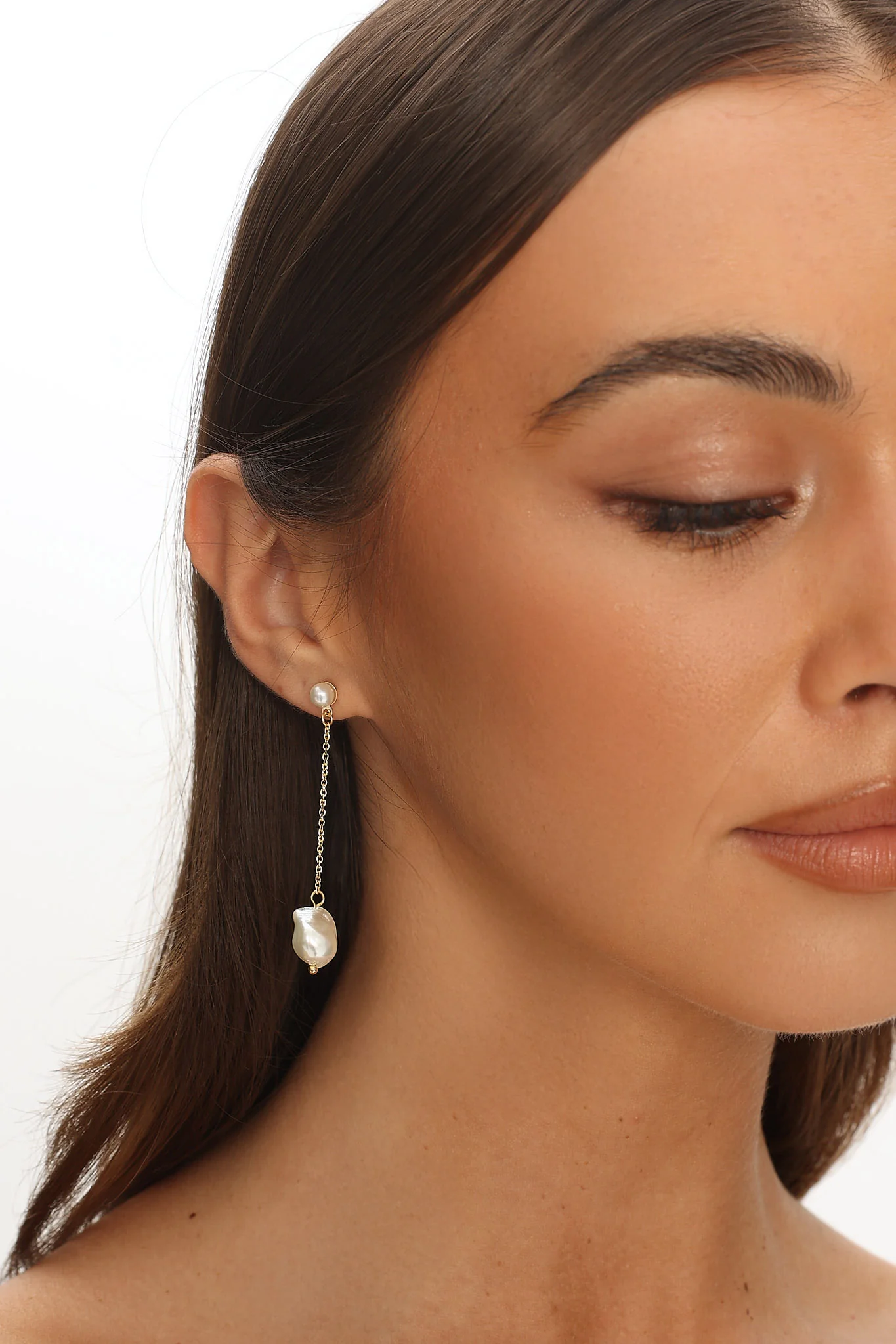 Rosamund Pearl Drop Earrings Gold - Image 2