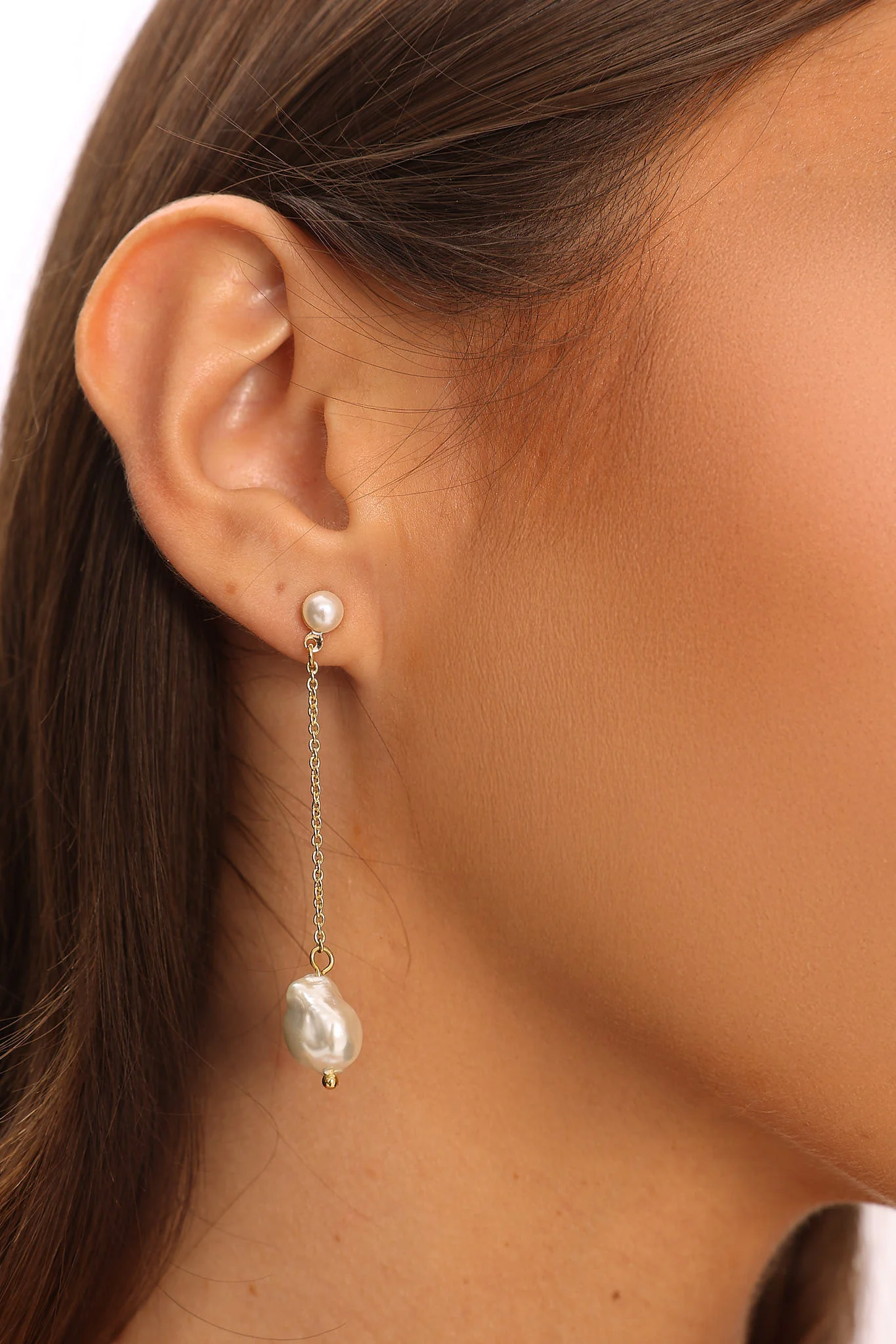 Rosamund Pearl Drop Earrings Gold - Image 3