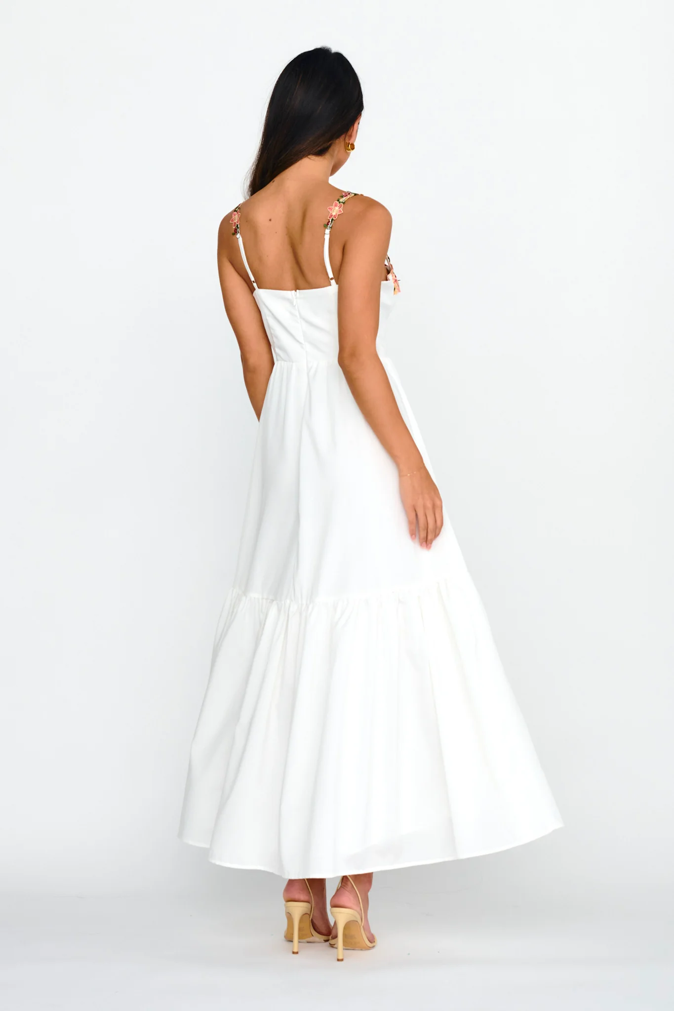 Rose Garden Floral Applique A-Line Midi Dress White - Image 4