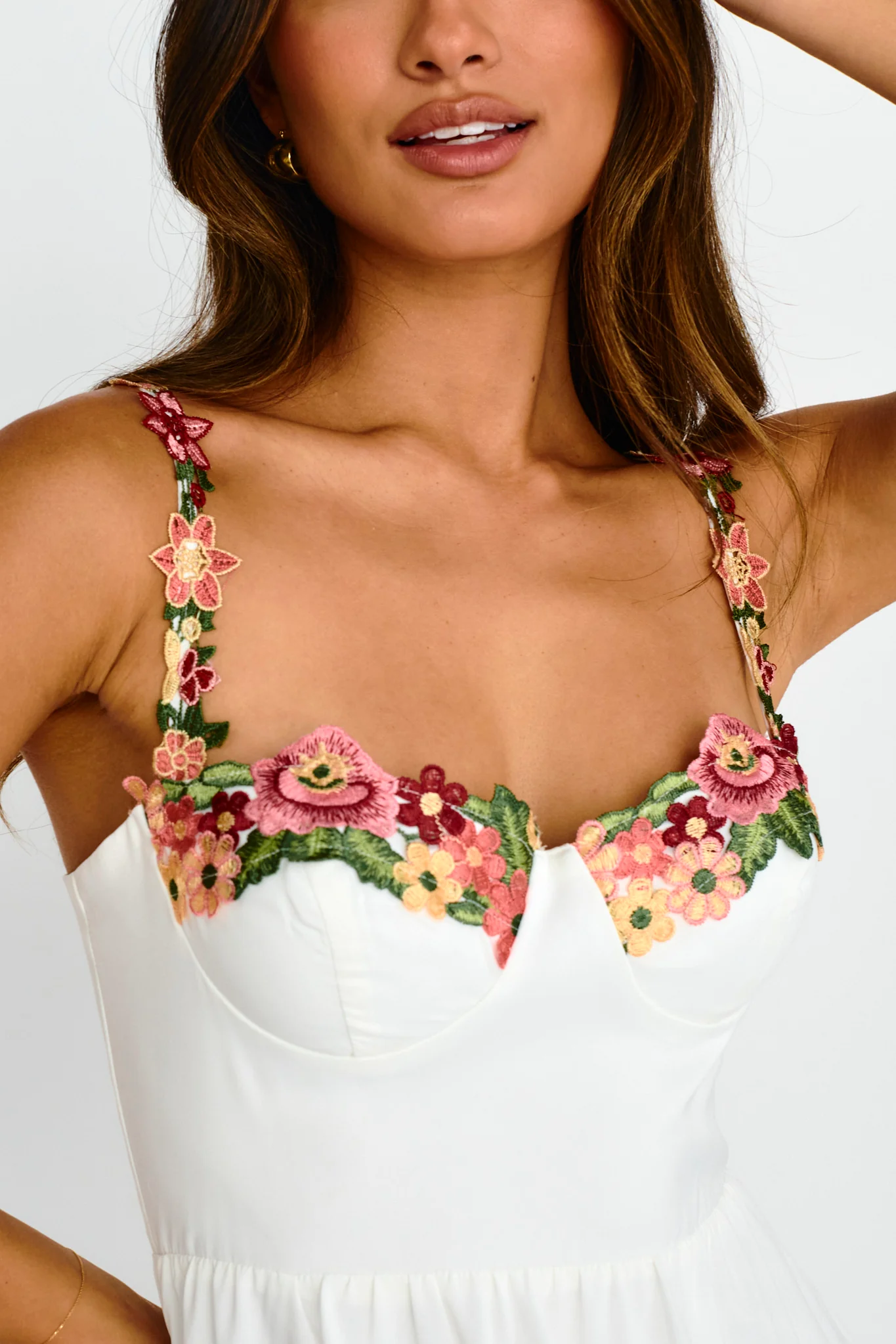Rose Garden Floral Applique A-Line Midi Dress White - Image 6