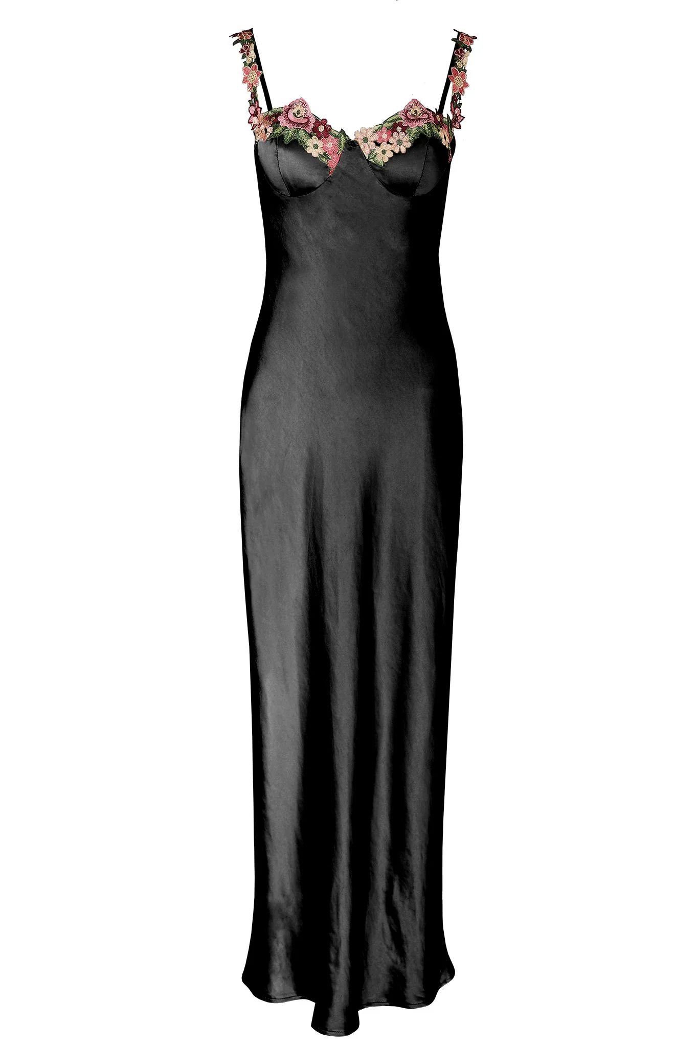 Rose Garden Floral Applique Midi Dress Black - Image 3