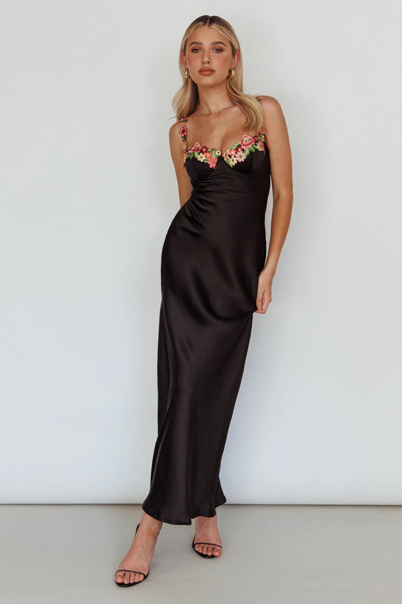 Rose Garden Floral Applique Midi Dress Black - Image 8