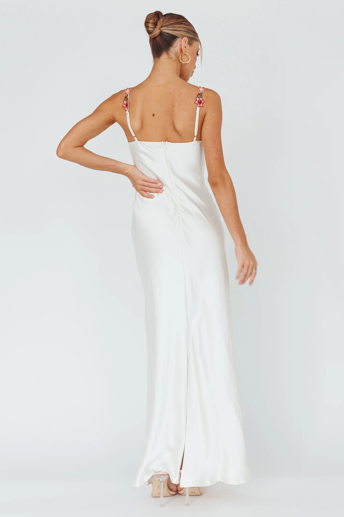 Rose Garden Floral Applique Midi Dress Oyster - Image 2