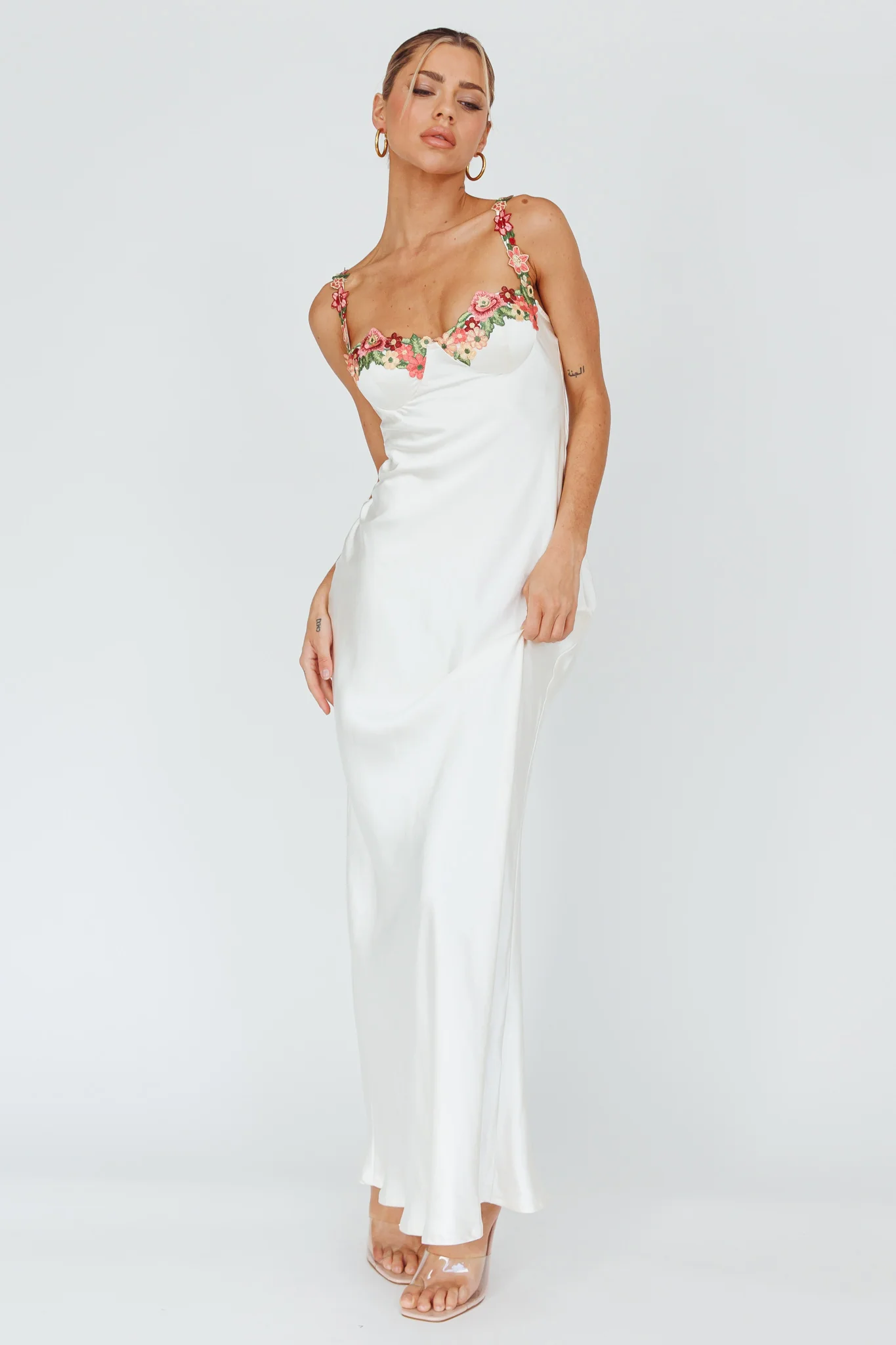Rose Garden Floral Applique Midi Dress Oyster - Image 3