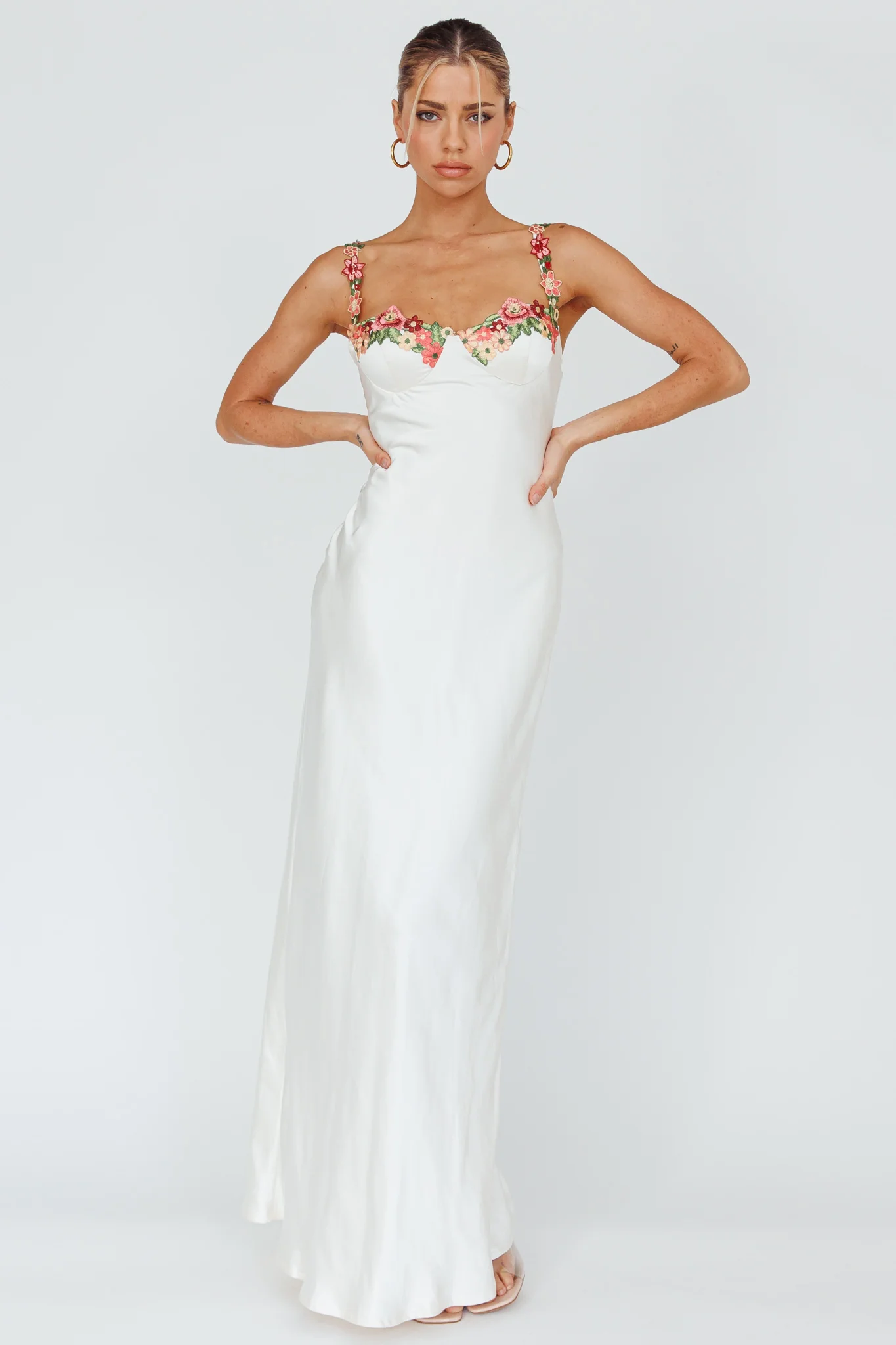 Rose Garden Floral Applique Midi Dress Oyster - Image 5