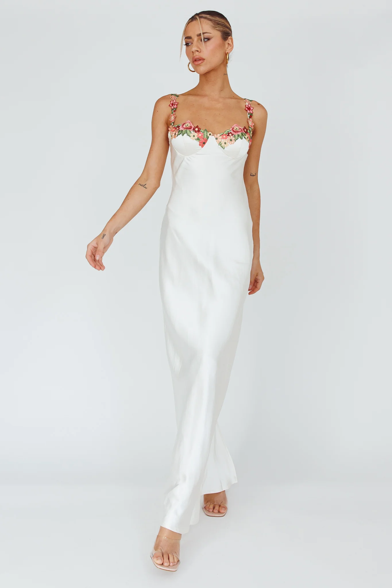 Rose Garden Floral Applique Midi Dress Oyster - Image 6