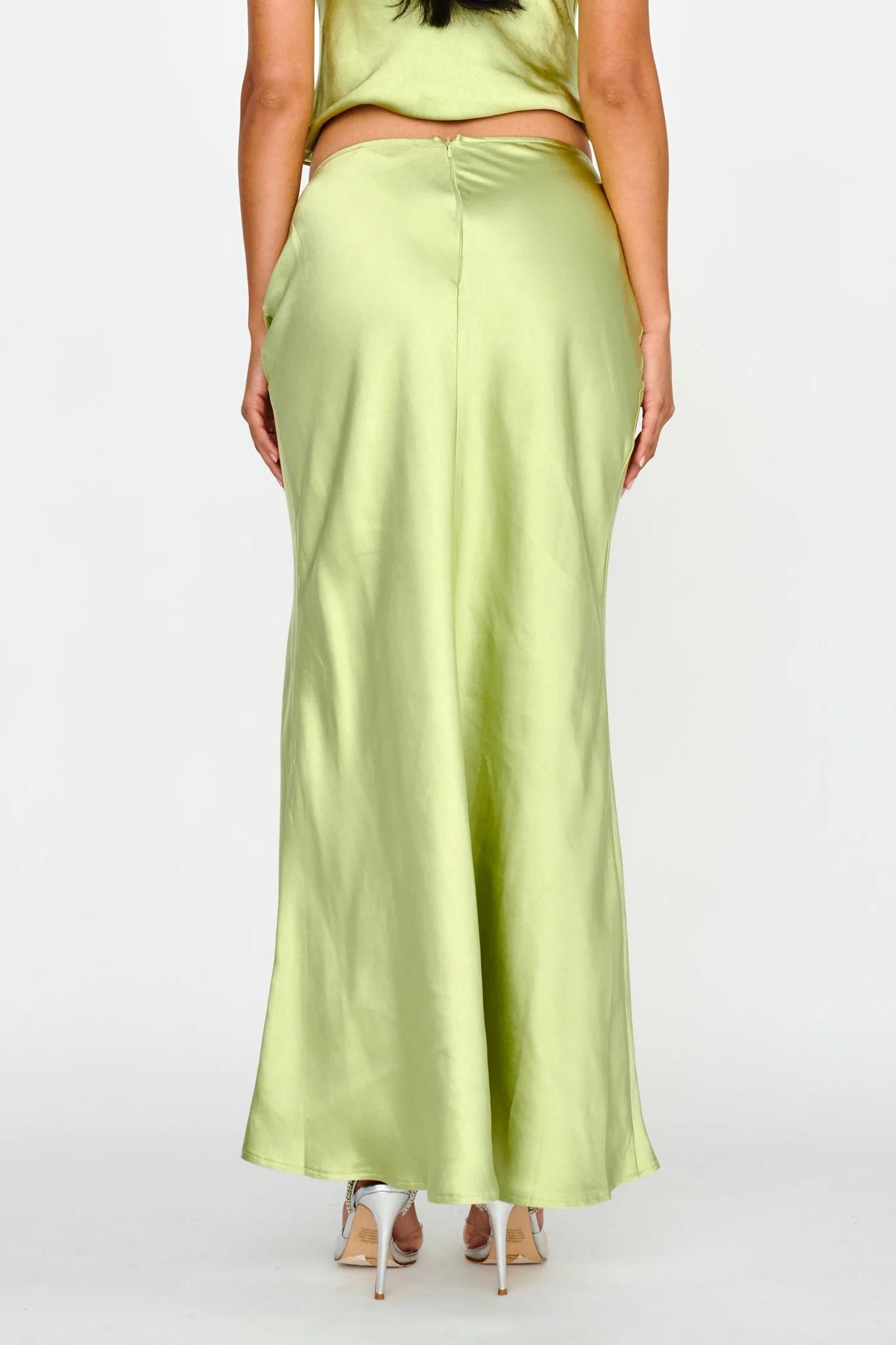 Rose Garden Satin Maxi Skirt Lime - Image 2