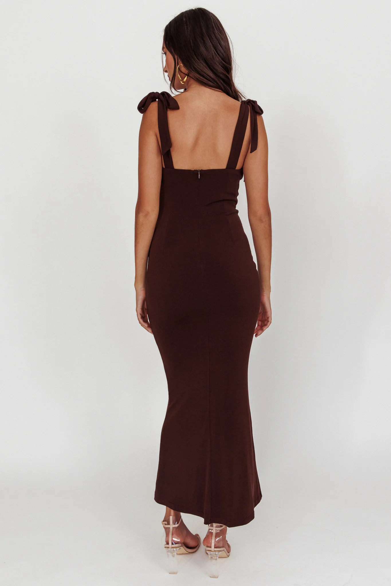 Rose Garden Tied Shoulder Maxi Dress Brown - Image 3