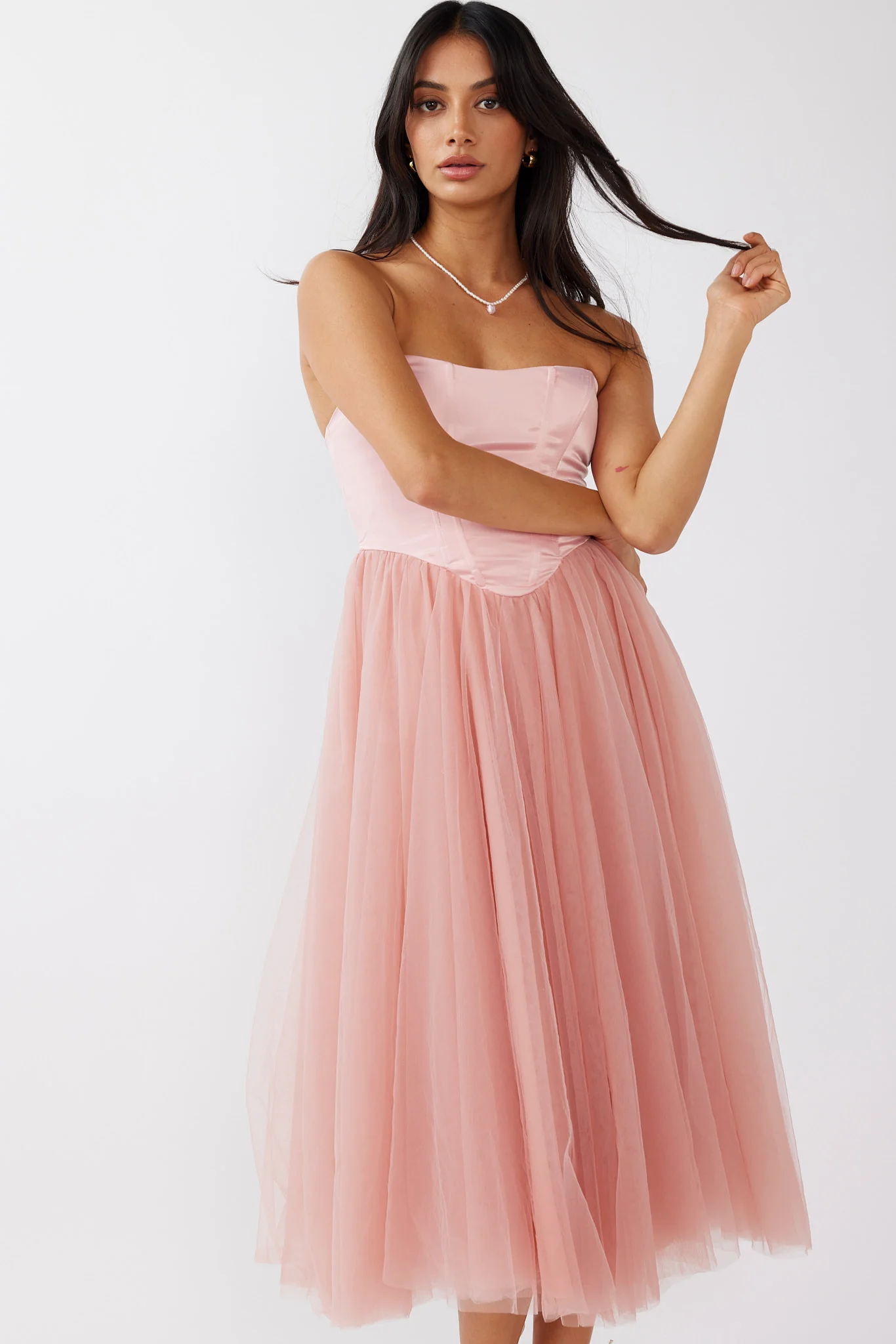 Rosemary Tulle Bustier Midi Dress Pink - Image 4