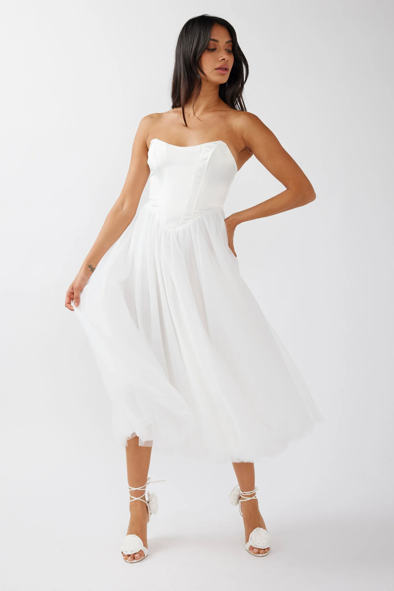 Rosemary Tulle Bustier Midi Dress White - Image 3