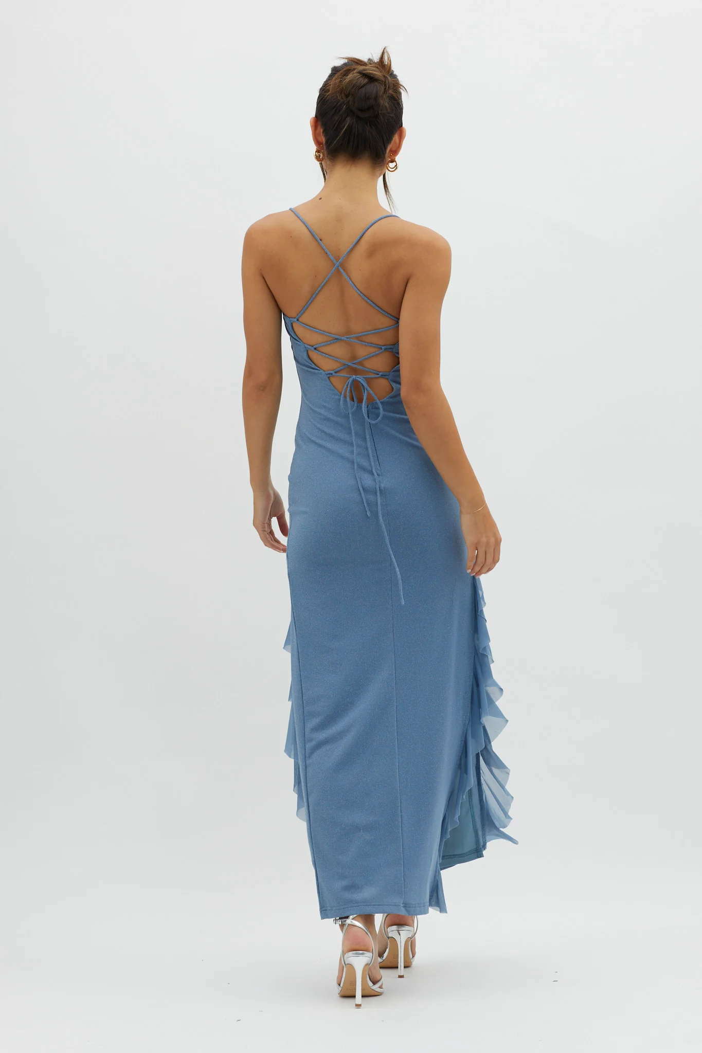 Rosilyn Split Ruffle Midi Dress Blue - Image 2