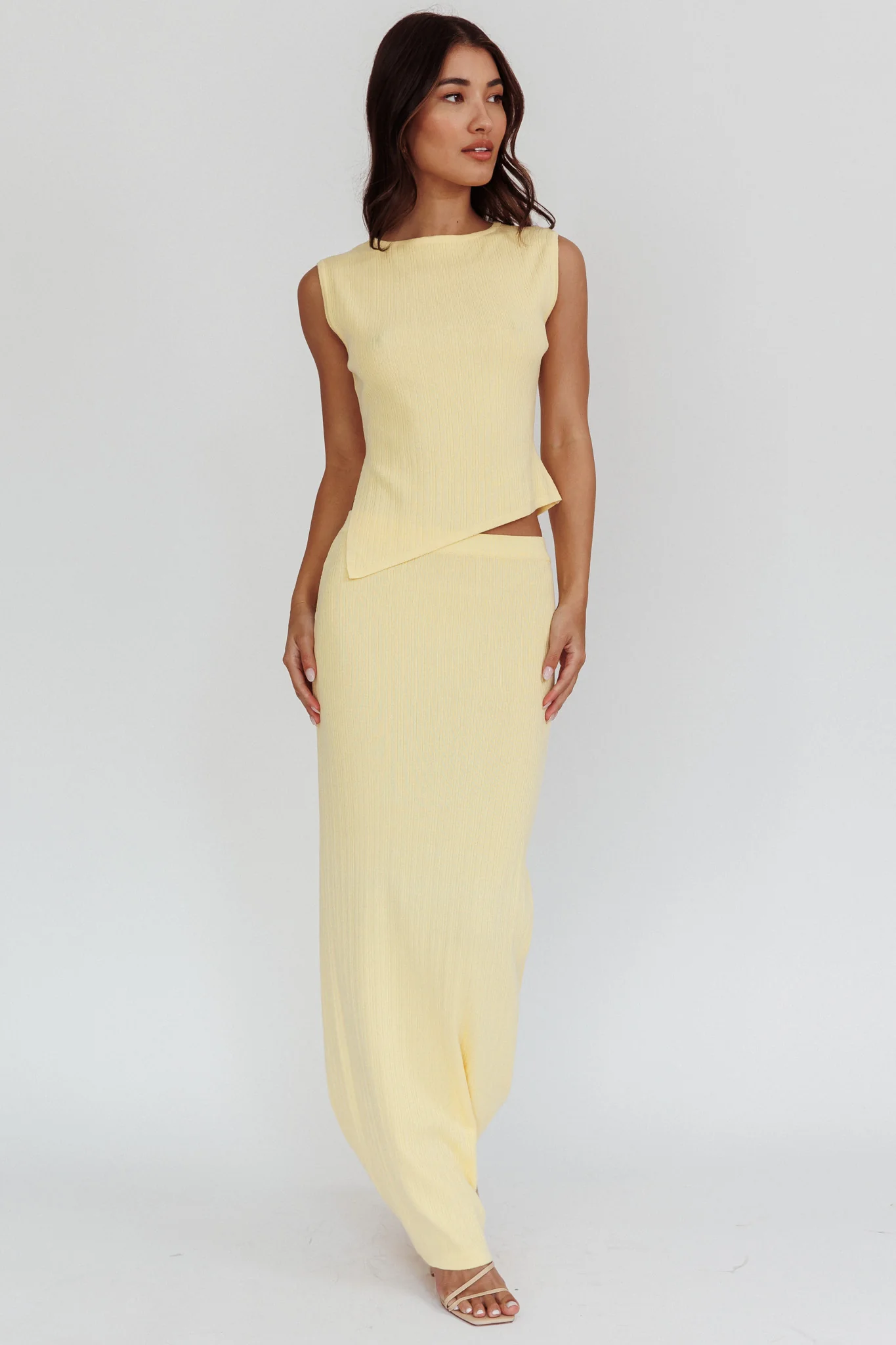 Rossana Asymmetric Hem Keyhole Top Butter - Image 4
