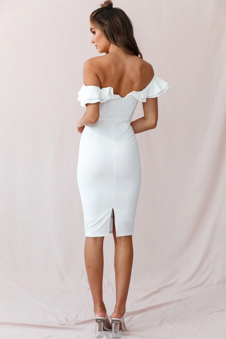 Rossi Ruffled Off The Shoulder Bodycon Dress White - Image 6