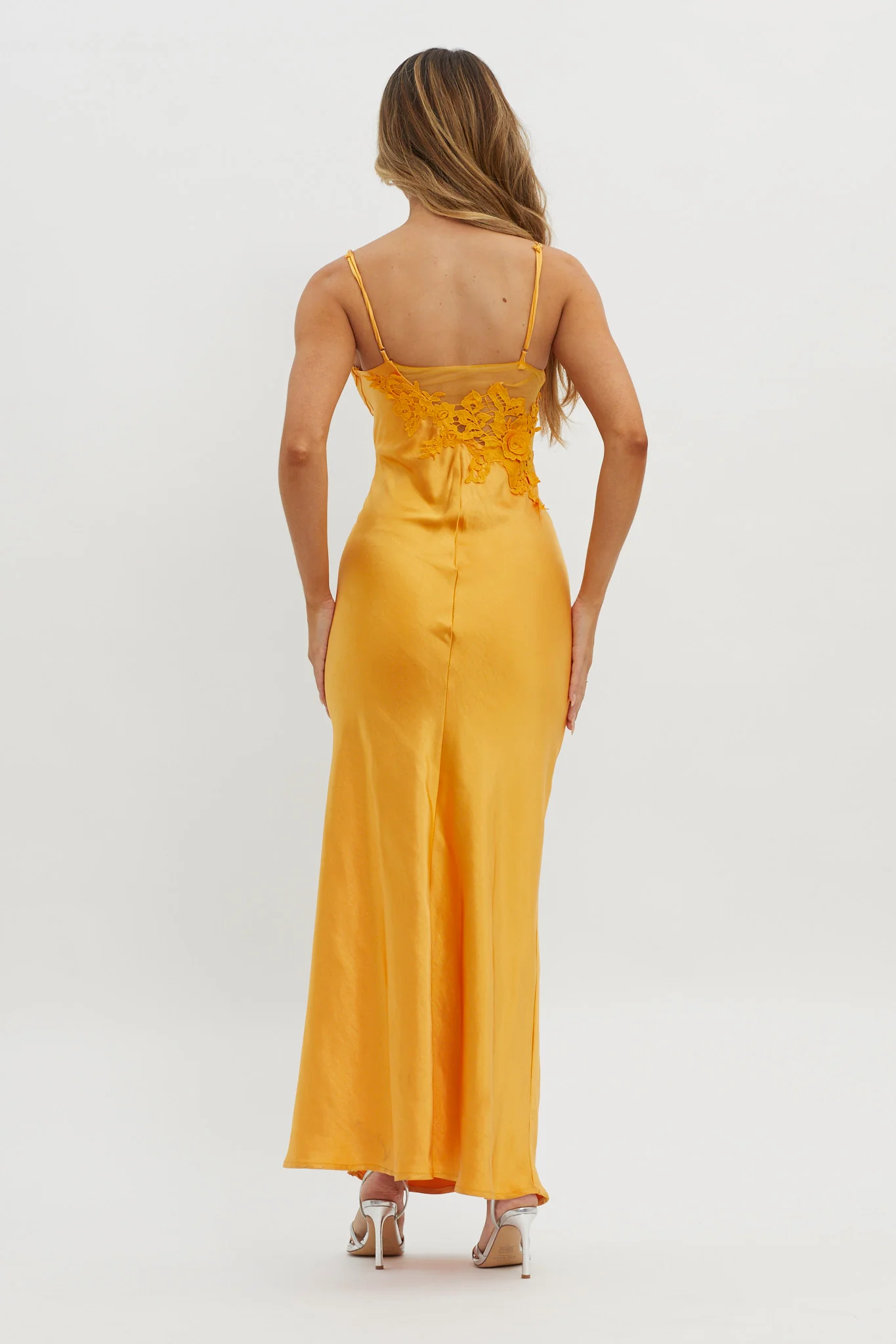 Roxana Applique Trim Split Maxi Dress Orange - Image 3