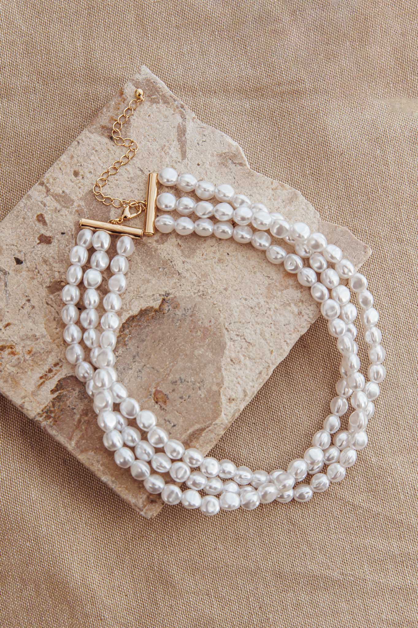 Roxanne Three Strand Baroque Necklace Pearl - Image 2