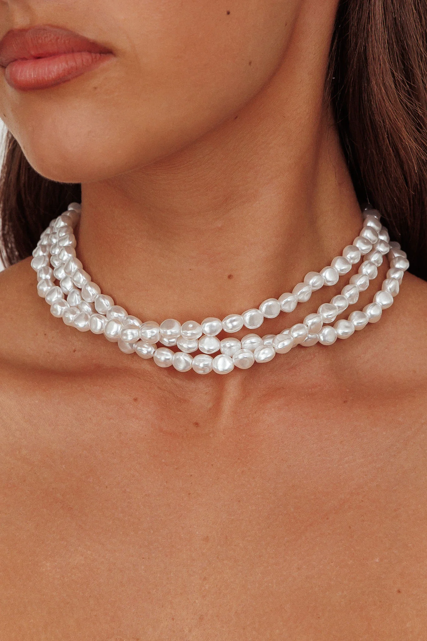 Roxanne Three Strand Baroque Necklace Pearl - Image 3