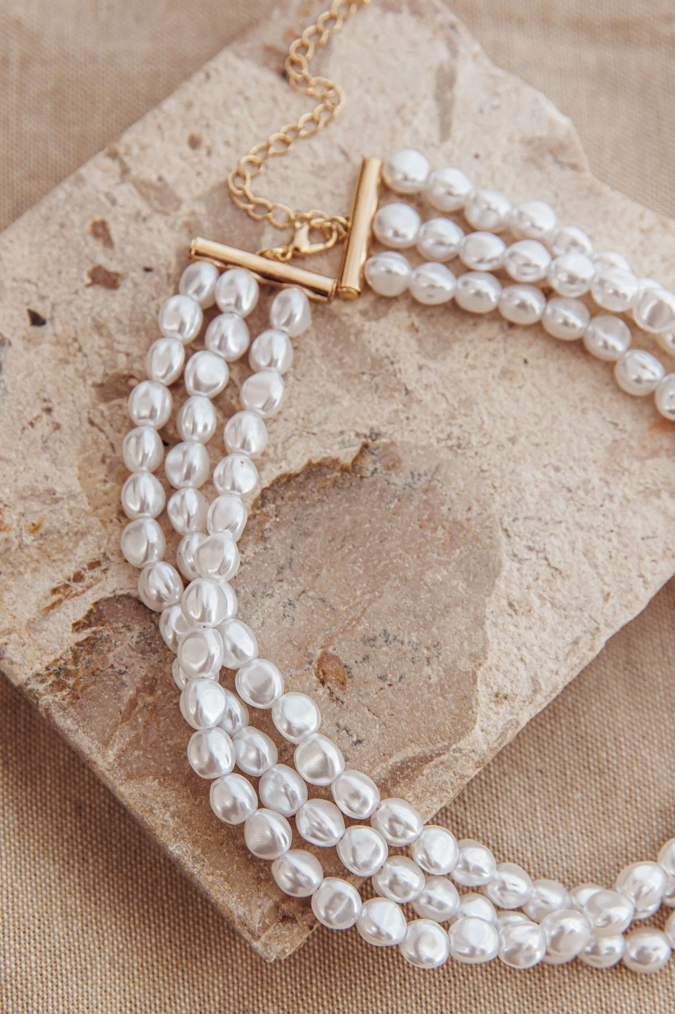 Roxanne Three Strand Baroque Necklace Pearl - Image 4