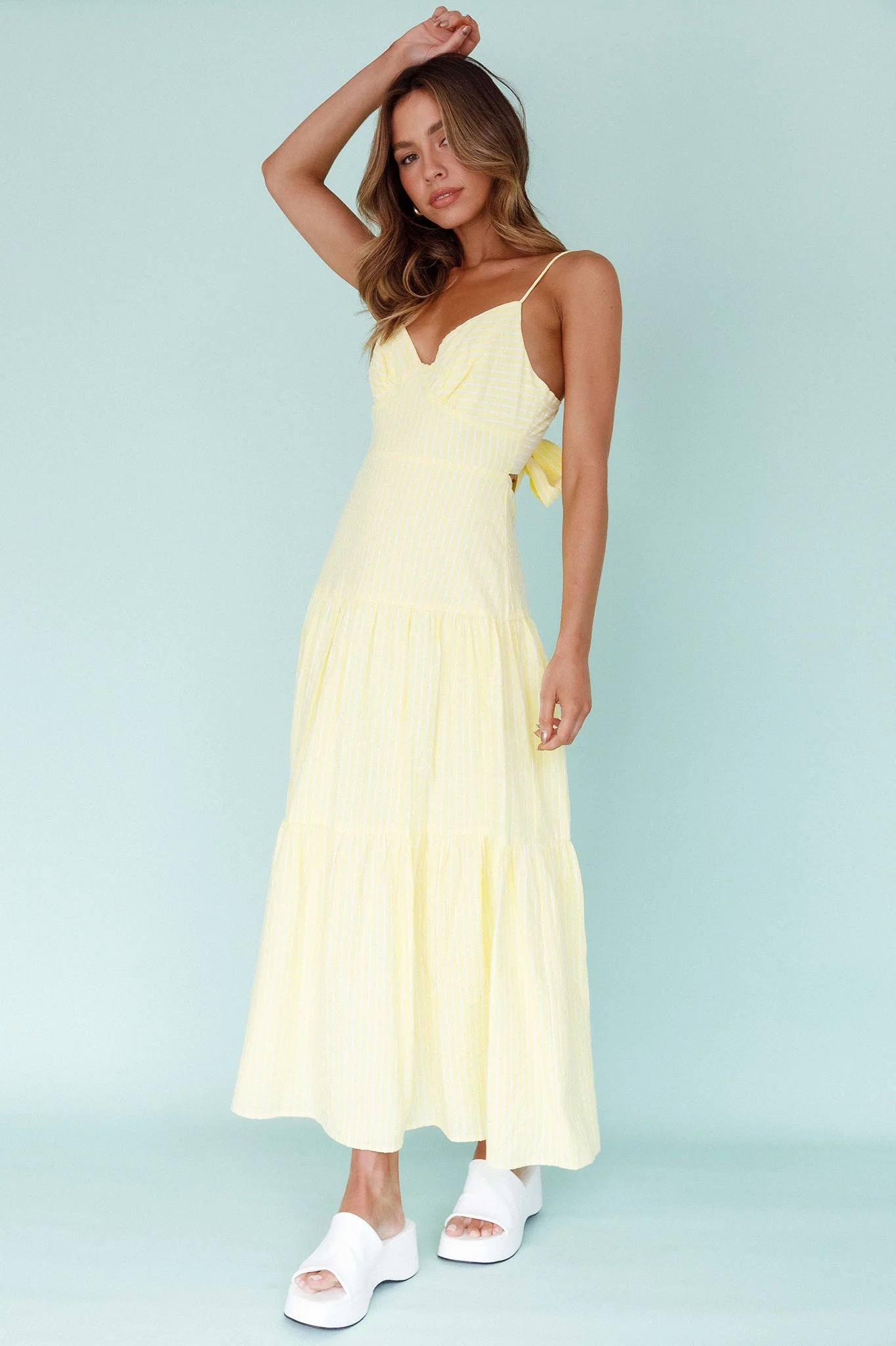 Royce Bow Back Midi Dress Striped Yellow - Image 5