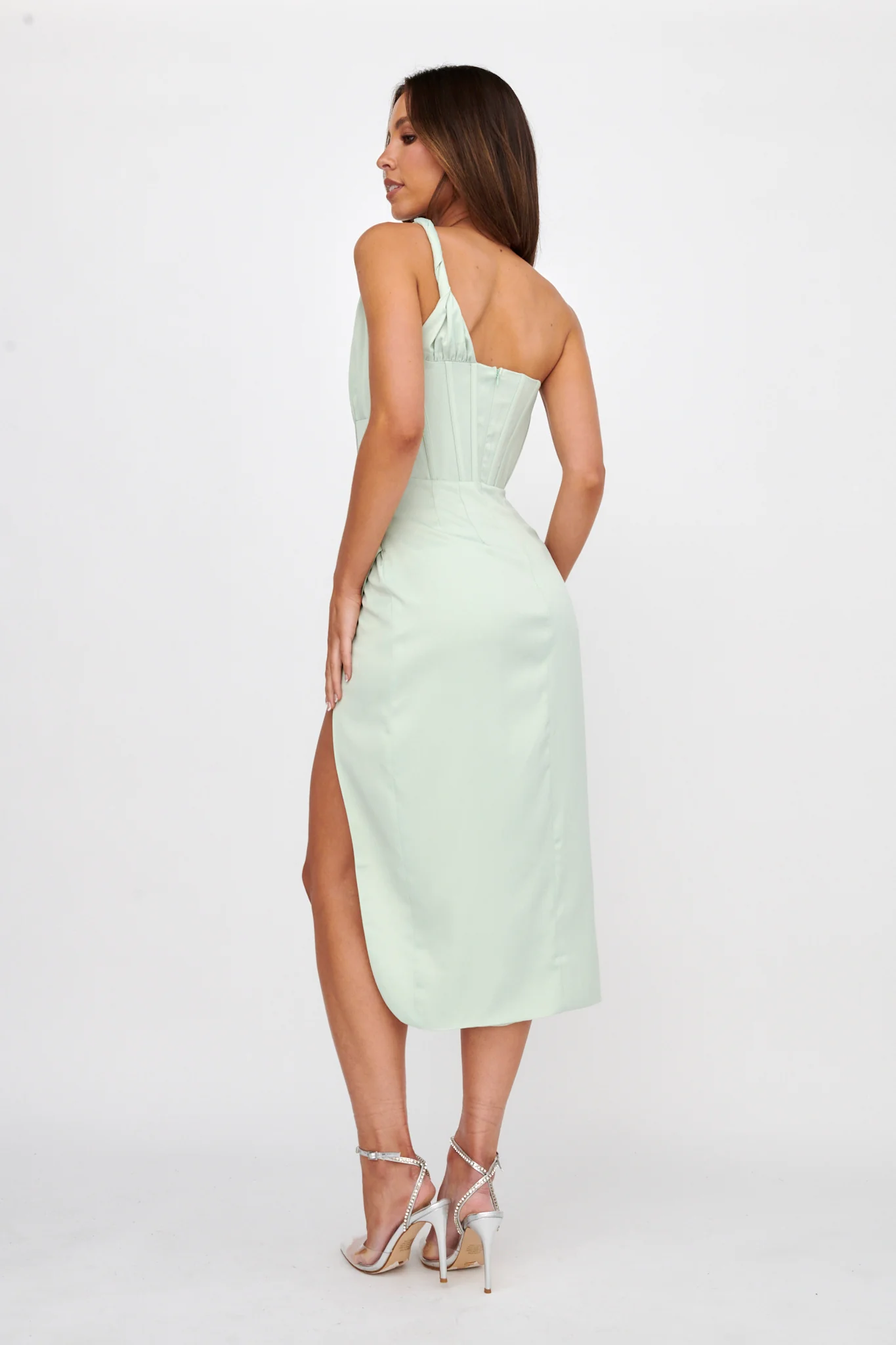 Ryhana One-Shoulder Split Midi Dress Mint - Image 2