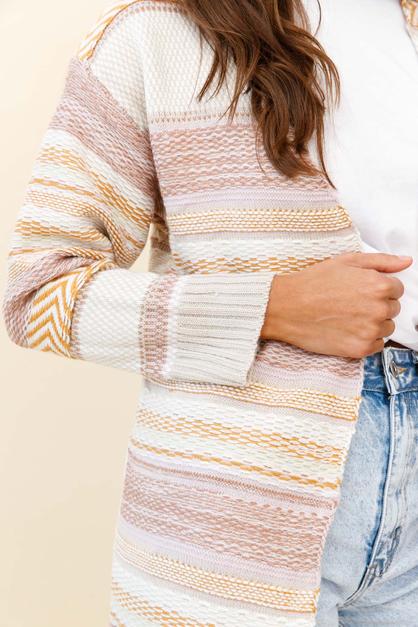 Sabine Long Line Textured Knit Cardigan Beige - Image 4