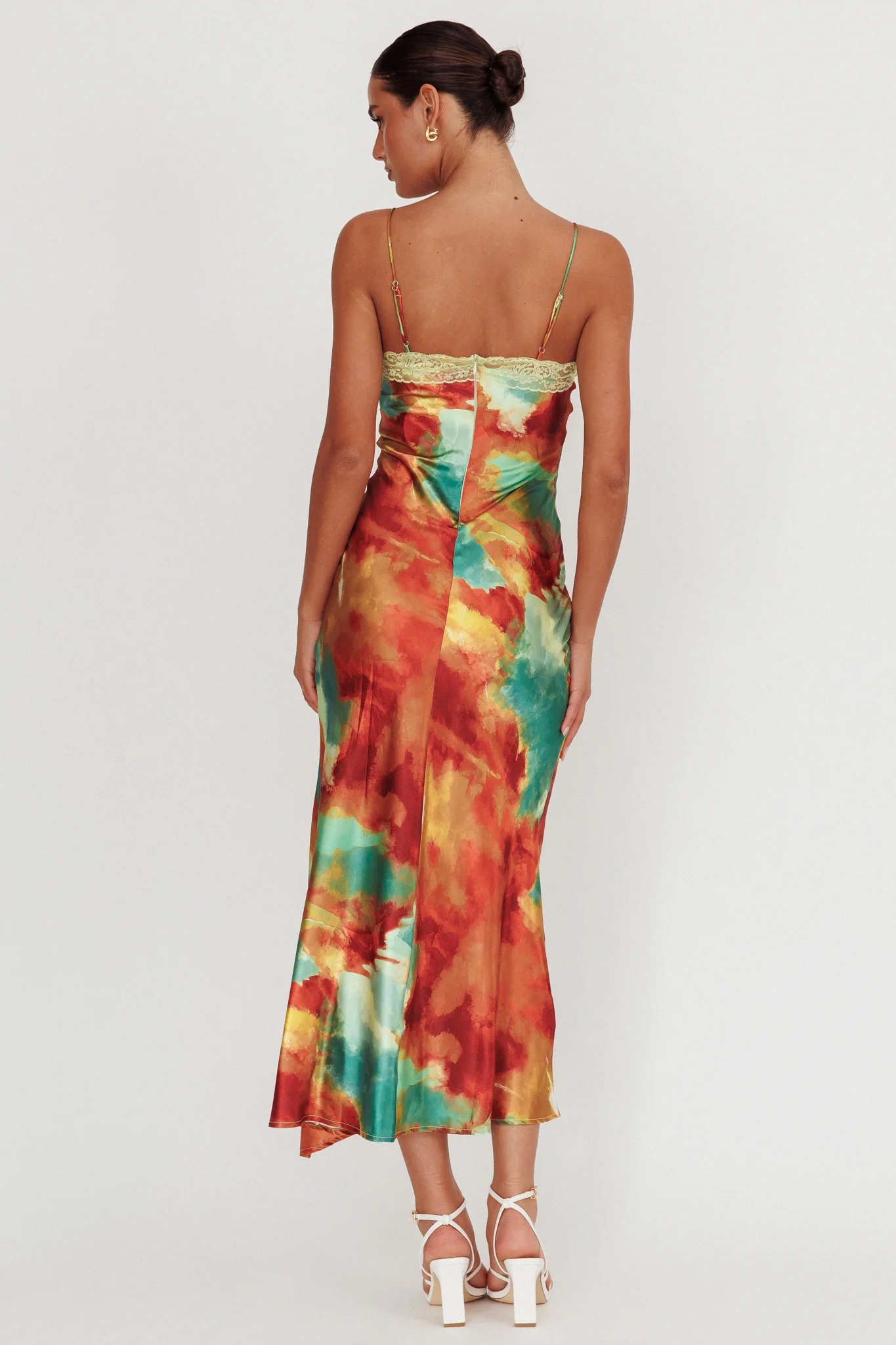 Saga Bust Keyhole Satin Maxi Dress Green - Image 3