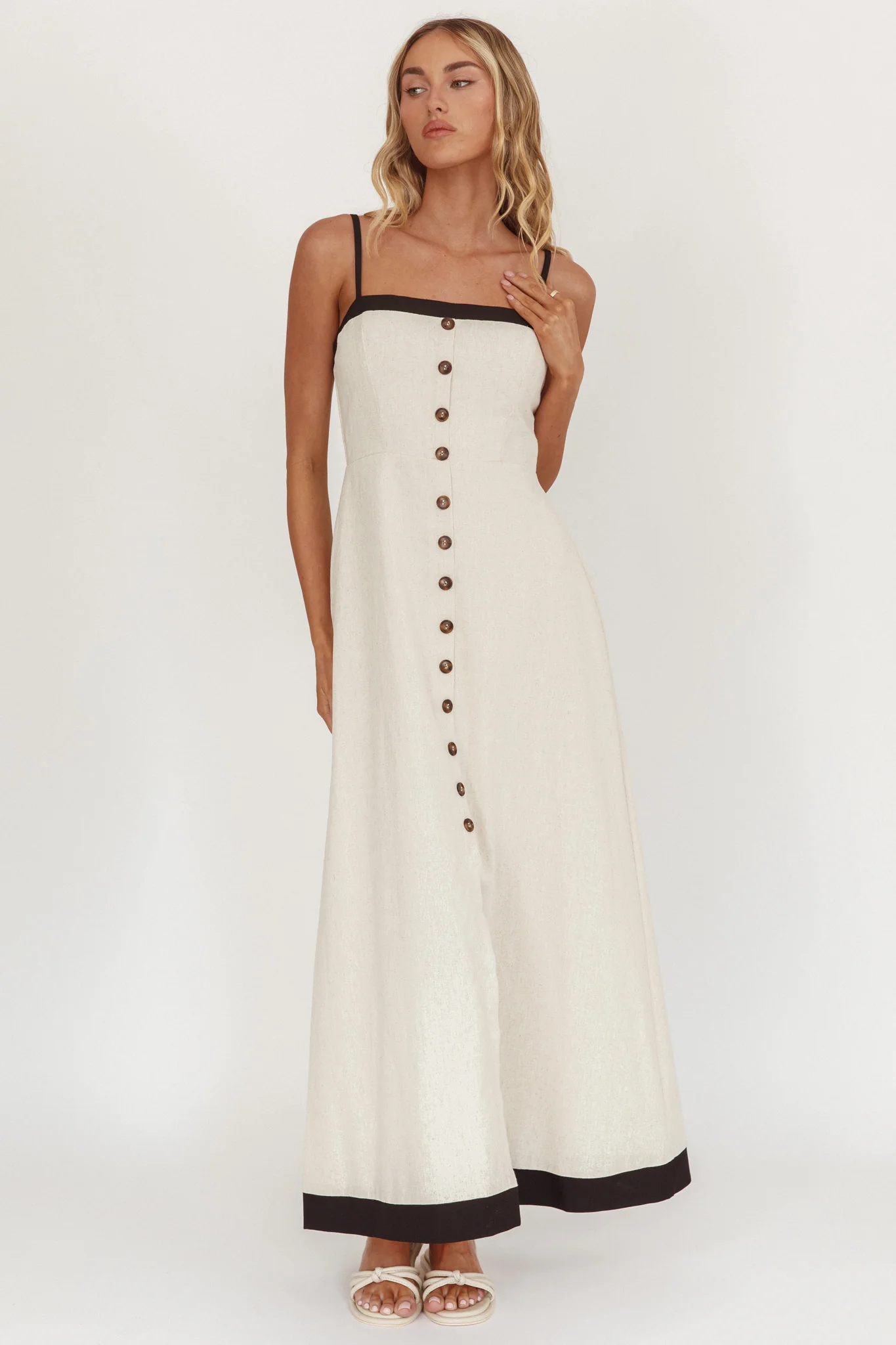 Sailing Away Button Front Maxi Dress Oat - Image 5