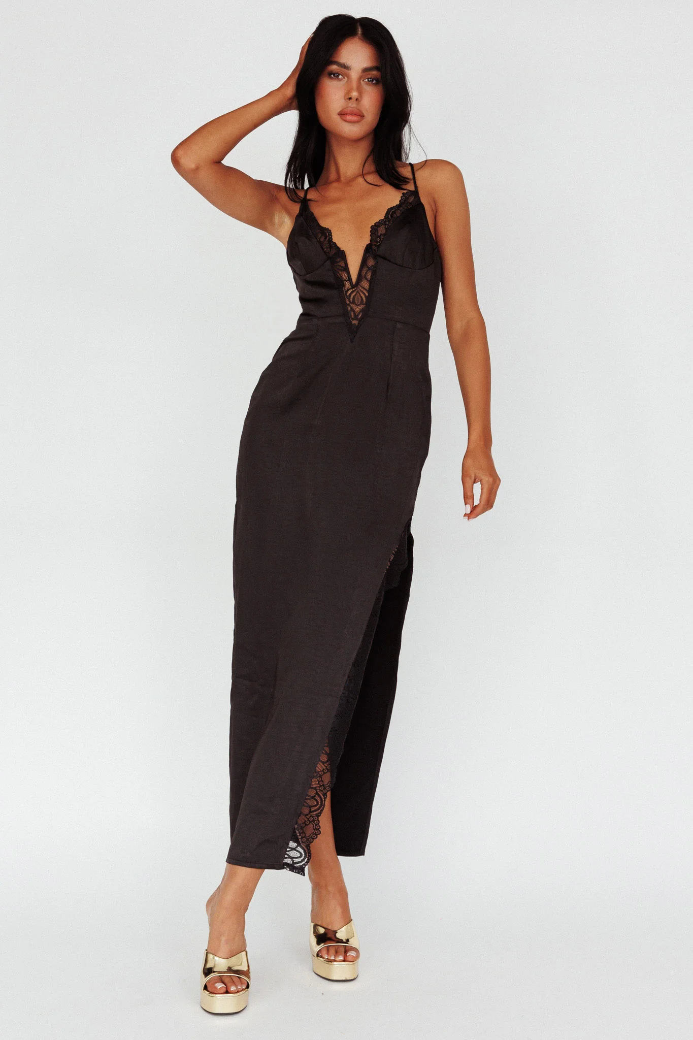 Salma Lace V-Neckline Midi Dress Black - Image 3