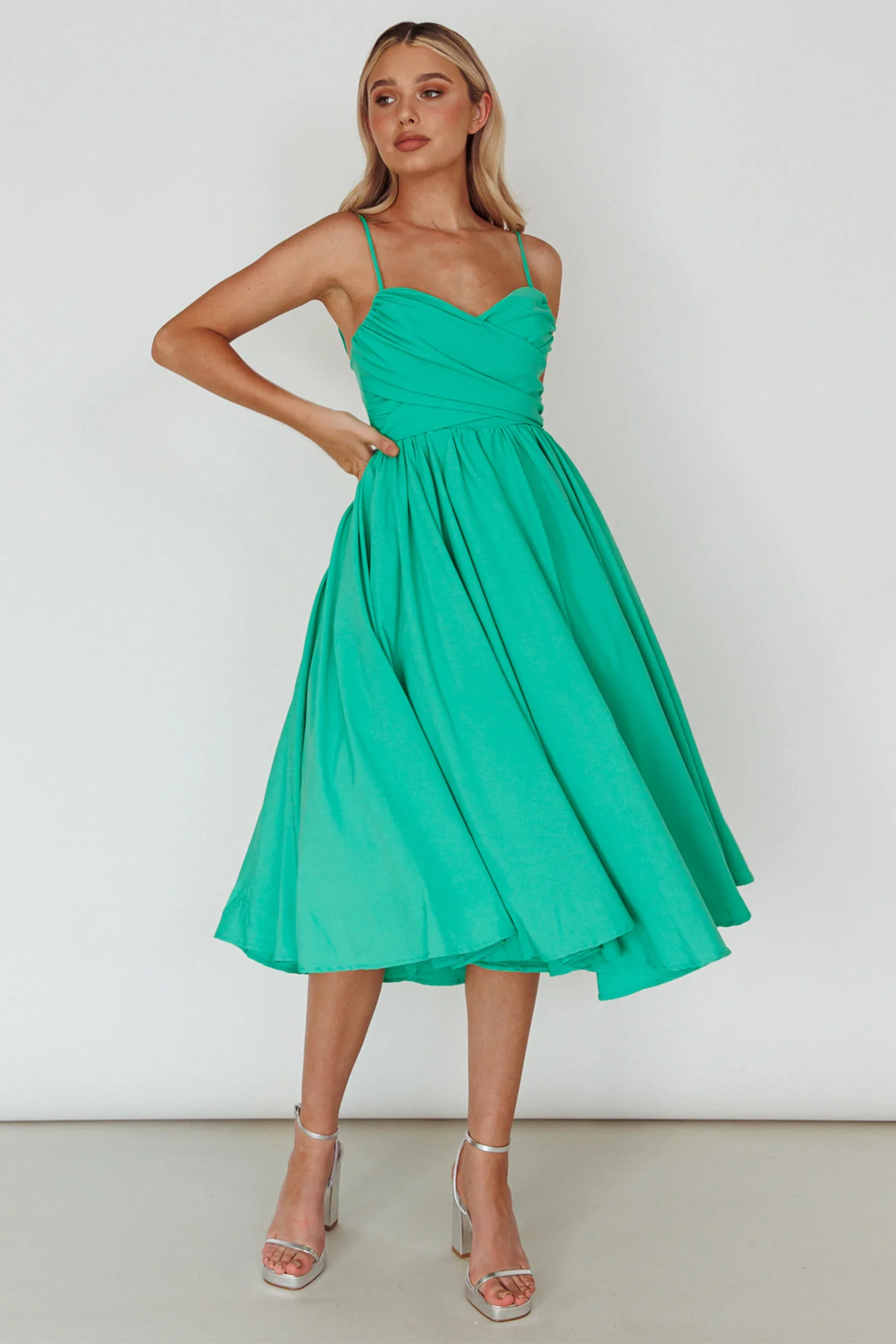 Salome Tied Back Knee Length Dress Green - Image 5