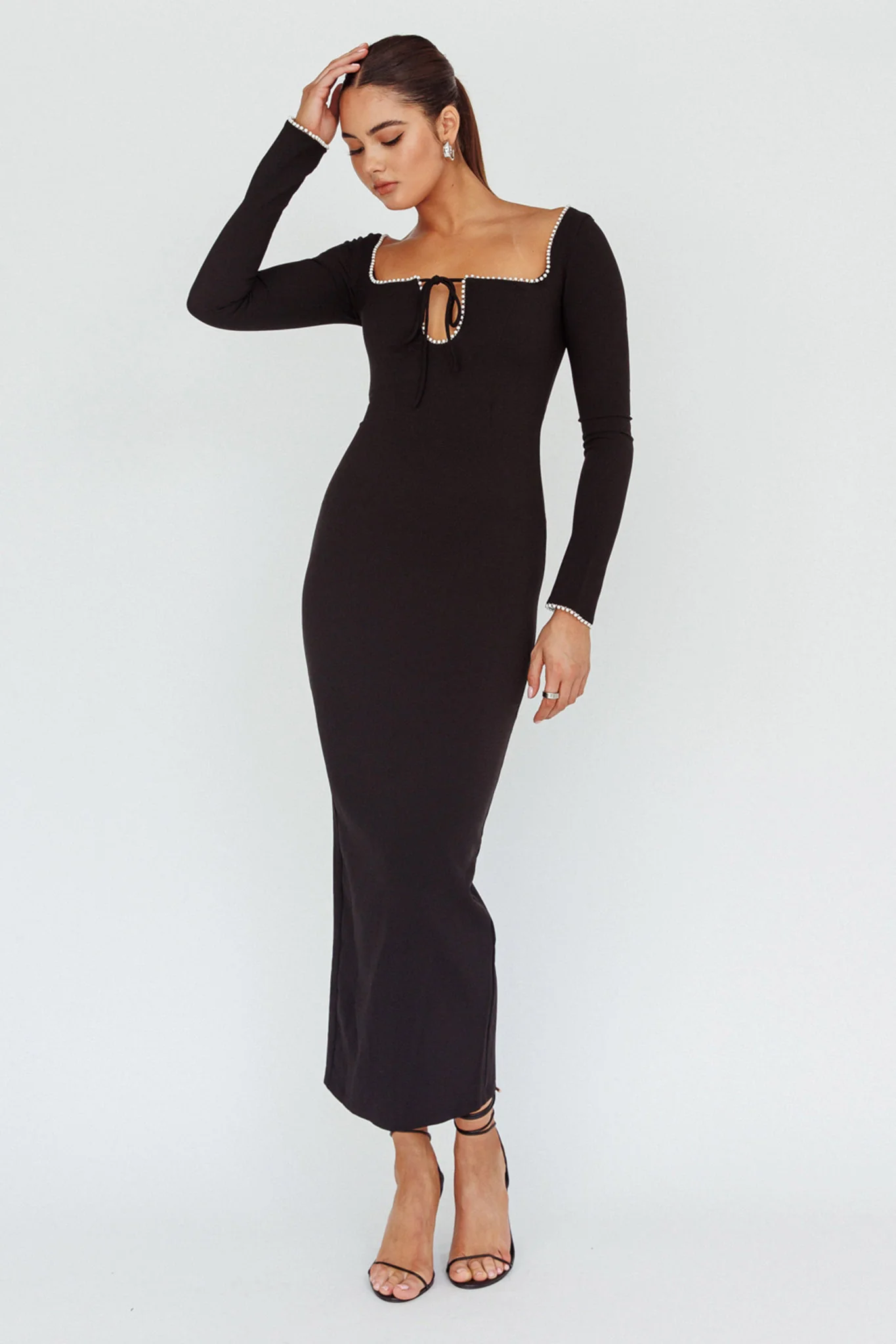 Samantha Pearl Detailing Midi Dress Black - Image 5