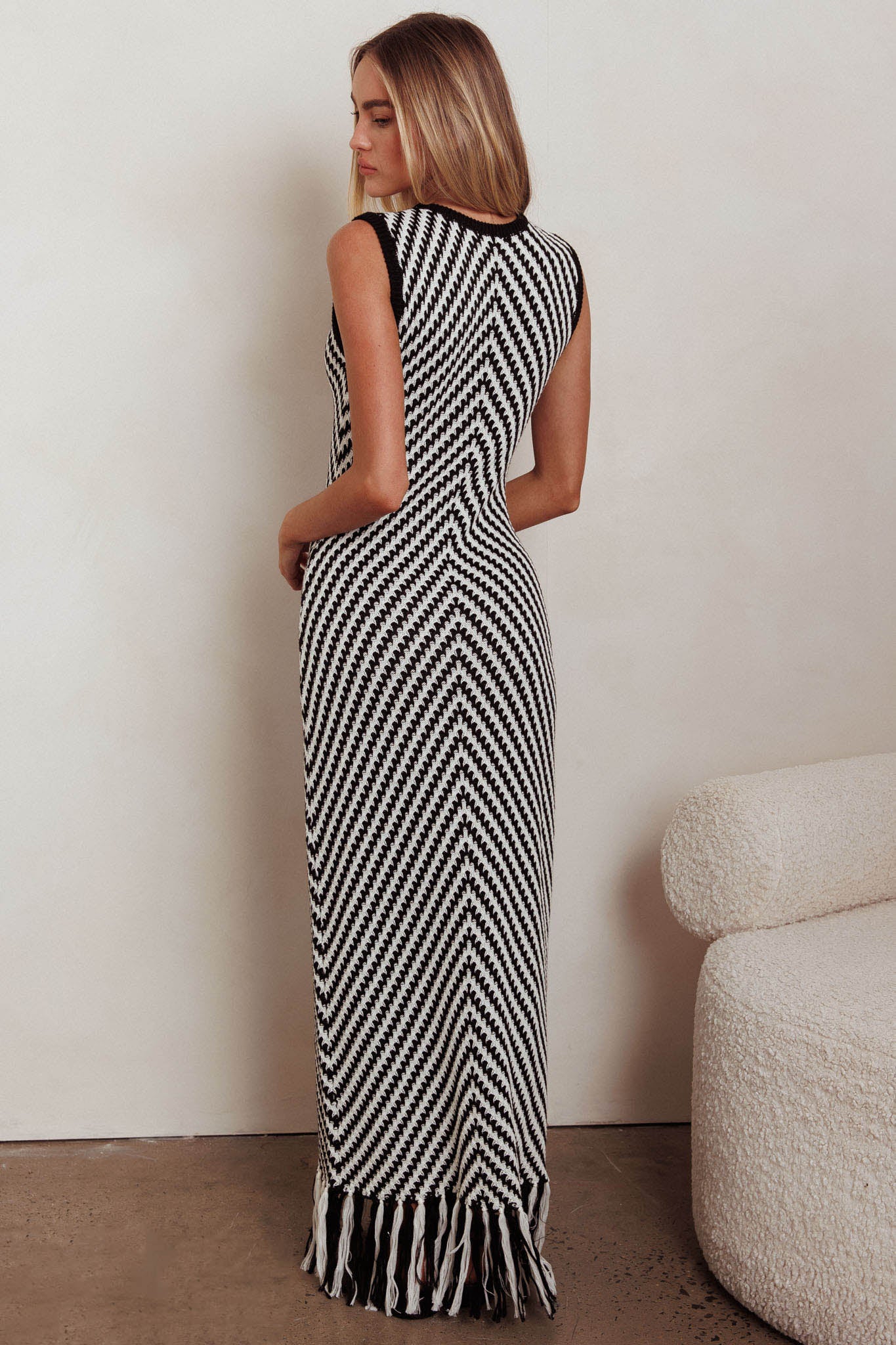 Same Place Fringed Knit Maxi Dress Black - Image 4