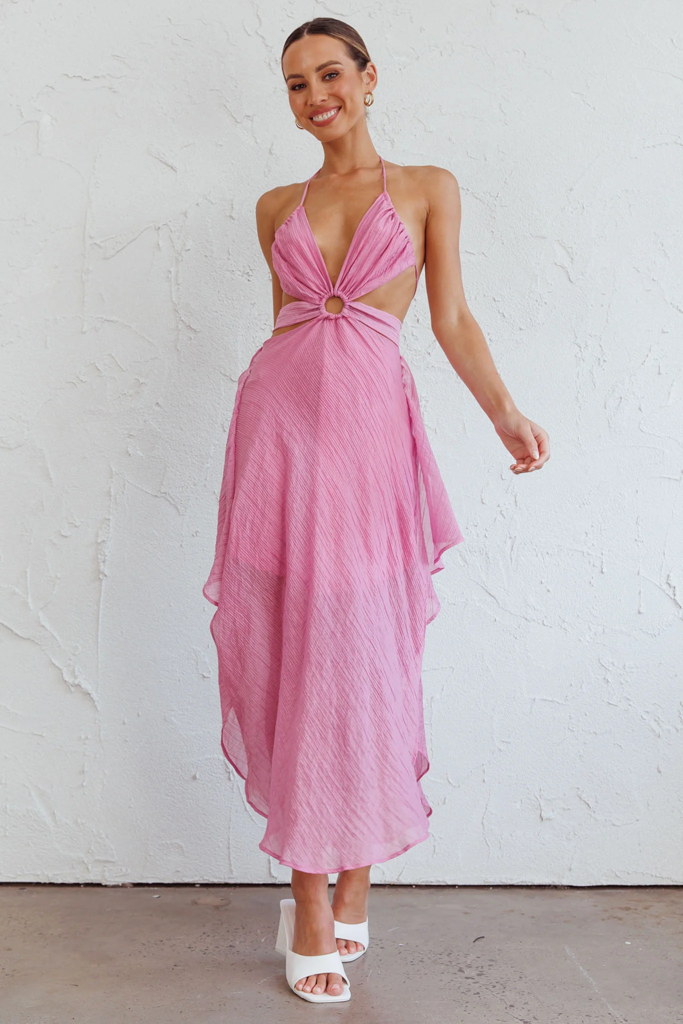 Samia Cut-Out Halterneck Midi Dress Pink - Image 5
