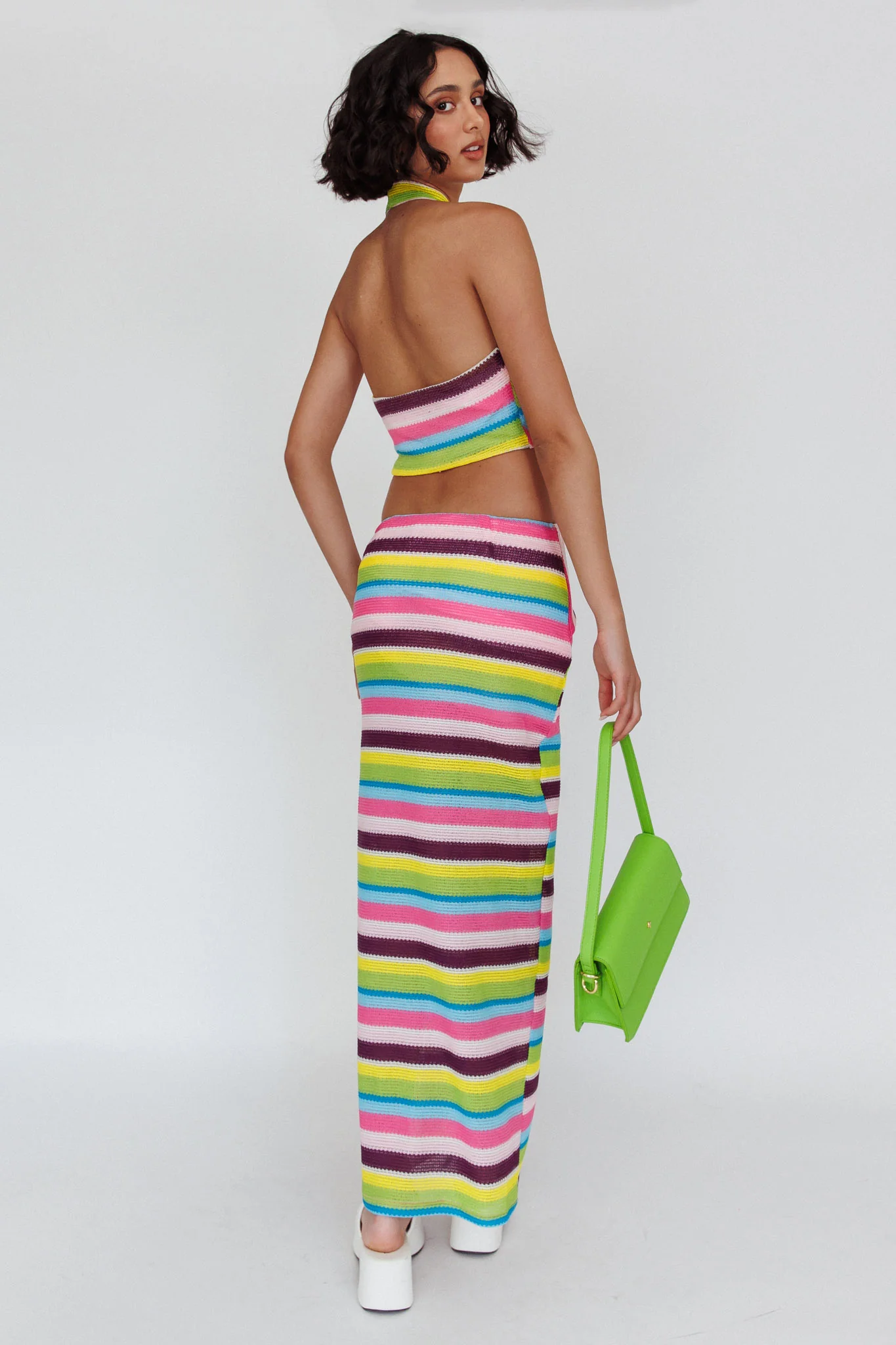 Sammi Tie Waist Knit Maxi Skirt Blue Multi - Image 3