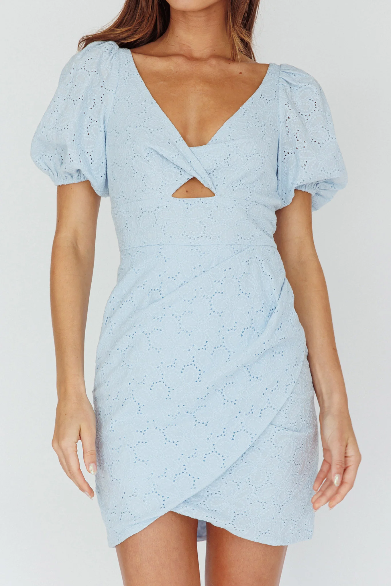 Santa Cruz Sun Puff Sleeve Eyelet Dress Blue - Image 4