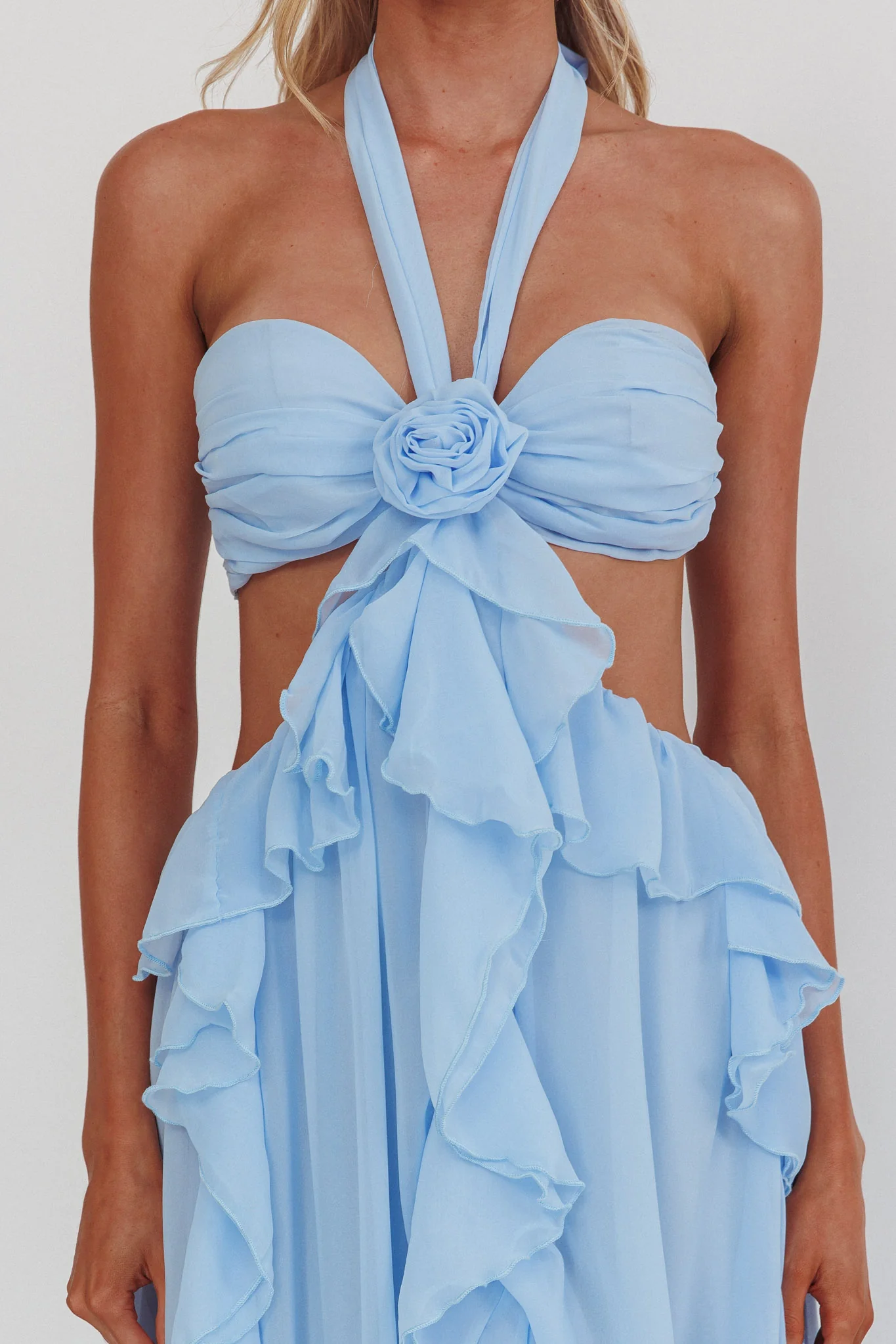 Santiago Cut-Out Ruffle Maxi Dress Ice Blue - Image 5