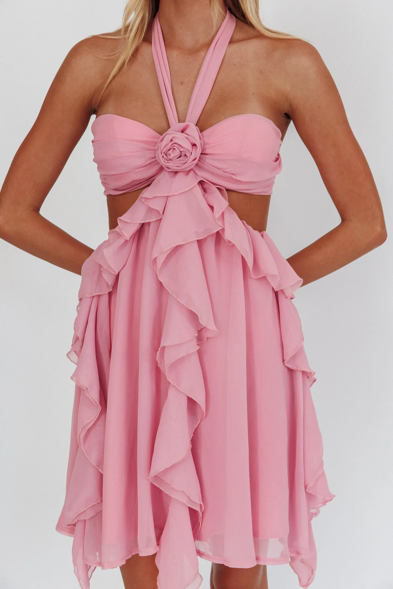 Santiago Cut-Out Ruffle Mini Dress Blush - Image 5