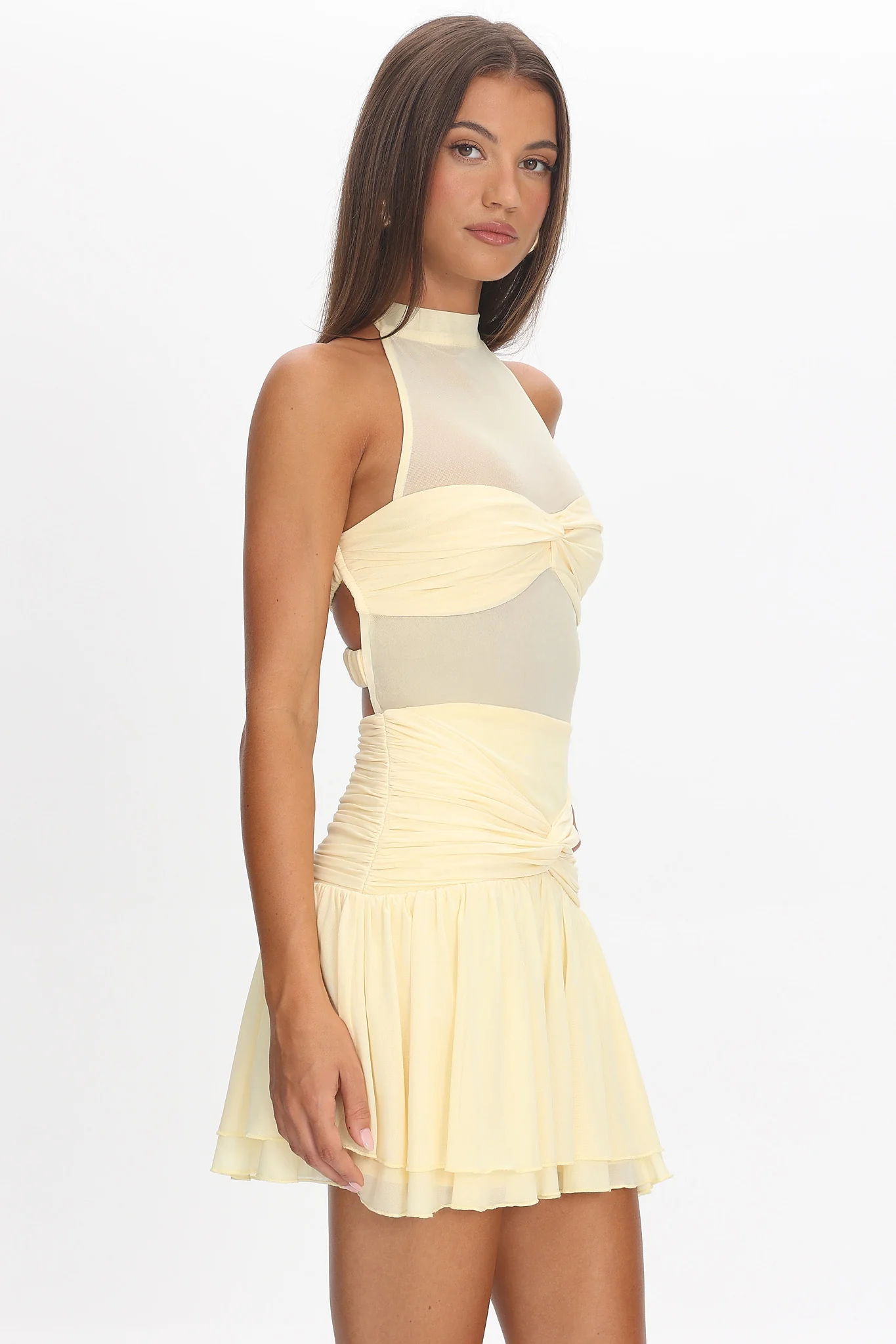 Savina Sheer Bodice Mini Dress Lemon - Image 5