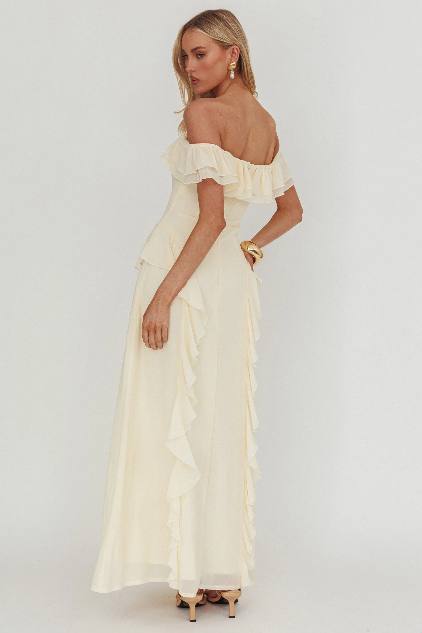 Scarlet Off-Shoulder Ruffle Trim Maxi Dress Butter - Image 2