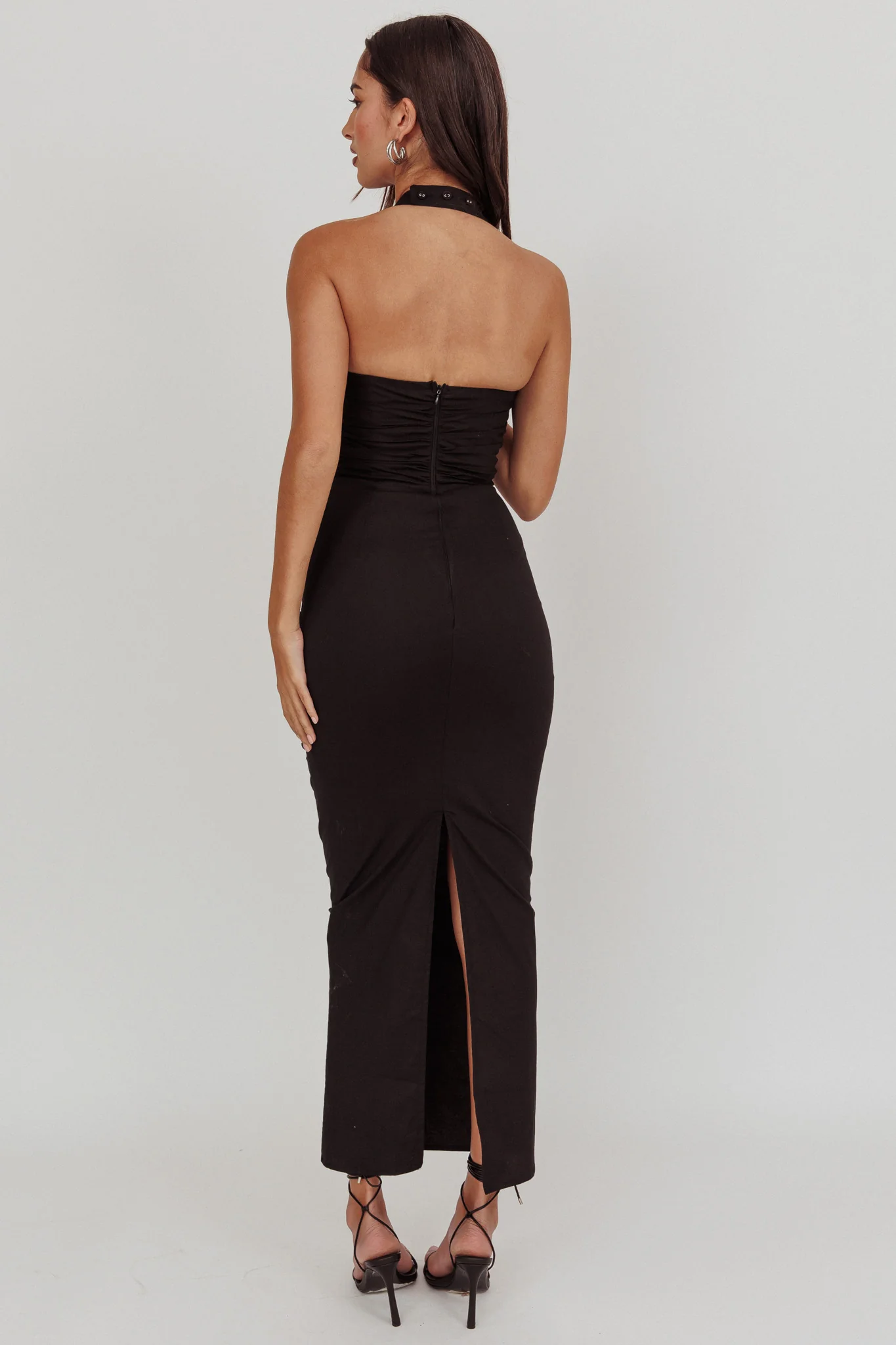 Scout Halterneck Ruched Maxi Dress Black - Image 2