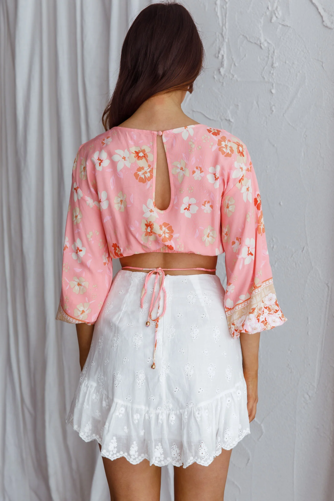 Sea View Long Sleeve Crop Top Floral Pink - Image 5