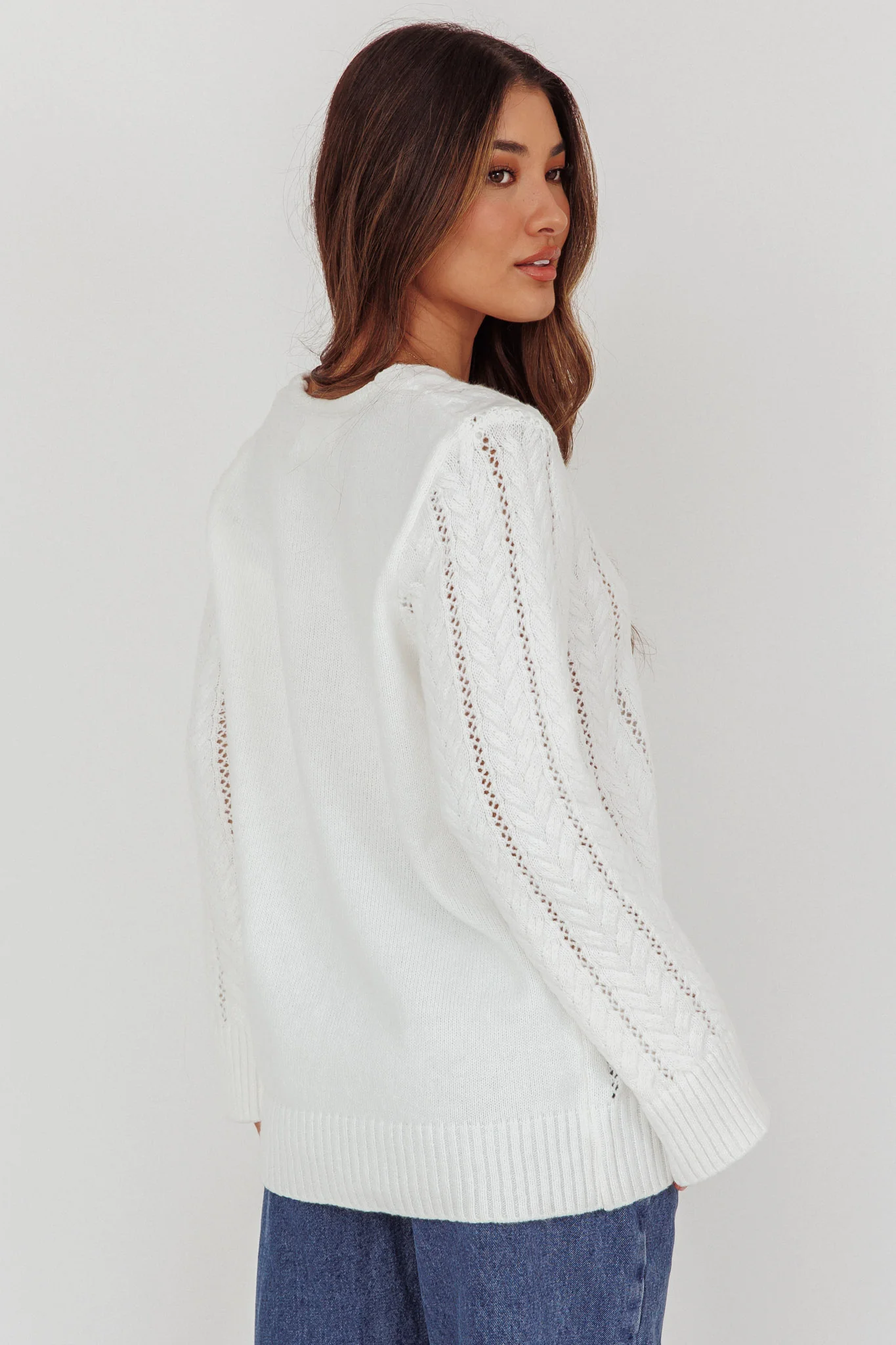 Seattle Lace-Up Front Knit Top White - Image 2