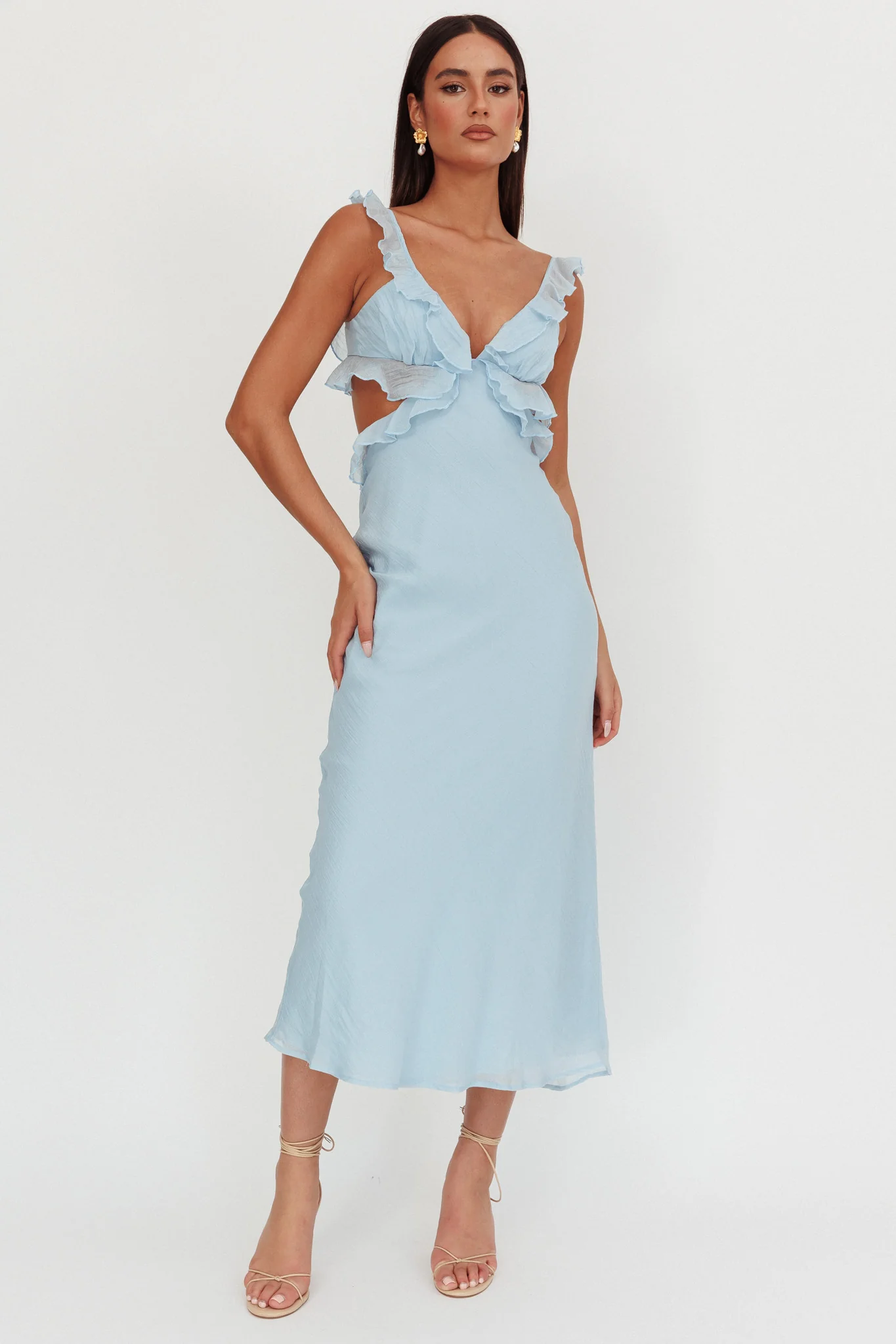 Second Chances Ruffle Trim Maxi Dress Blue - Image 4
