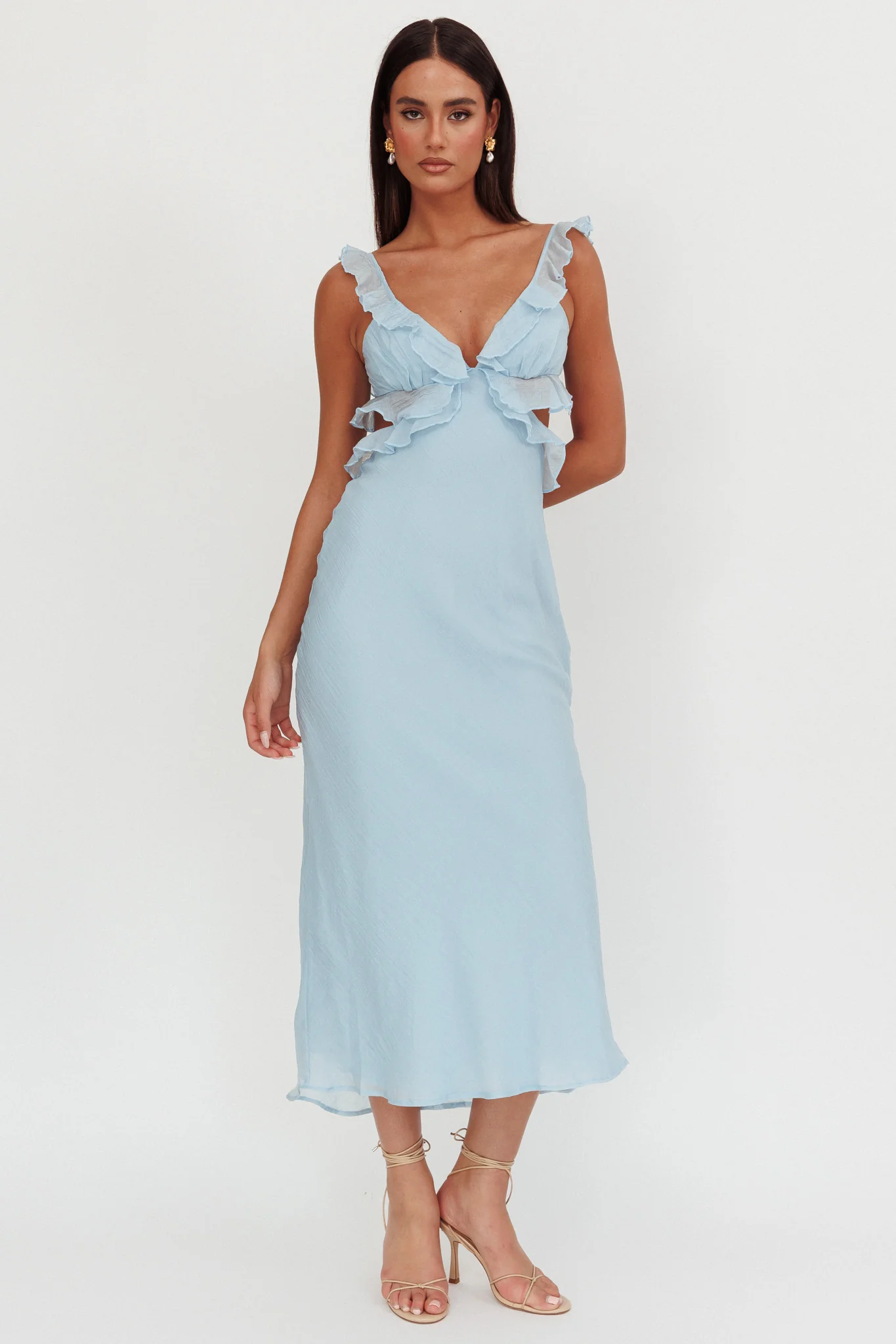 Second Chances Ruffle Trim Maxi Dress Blue - Image 5
