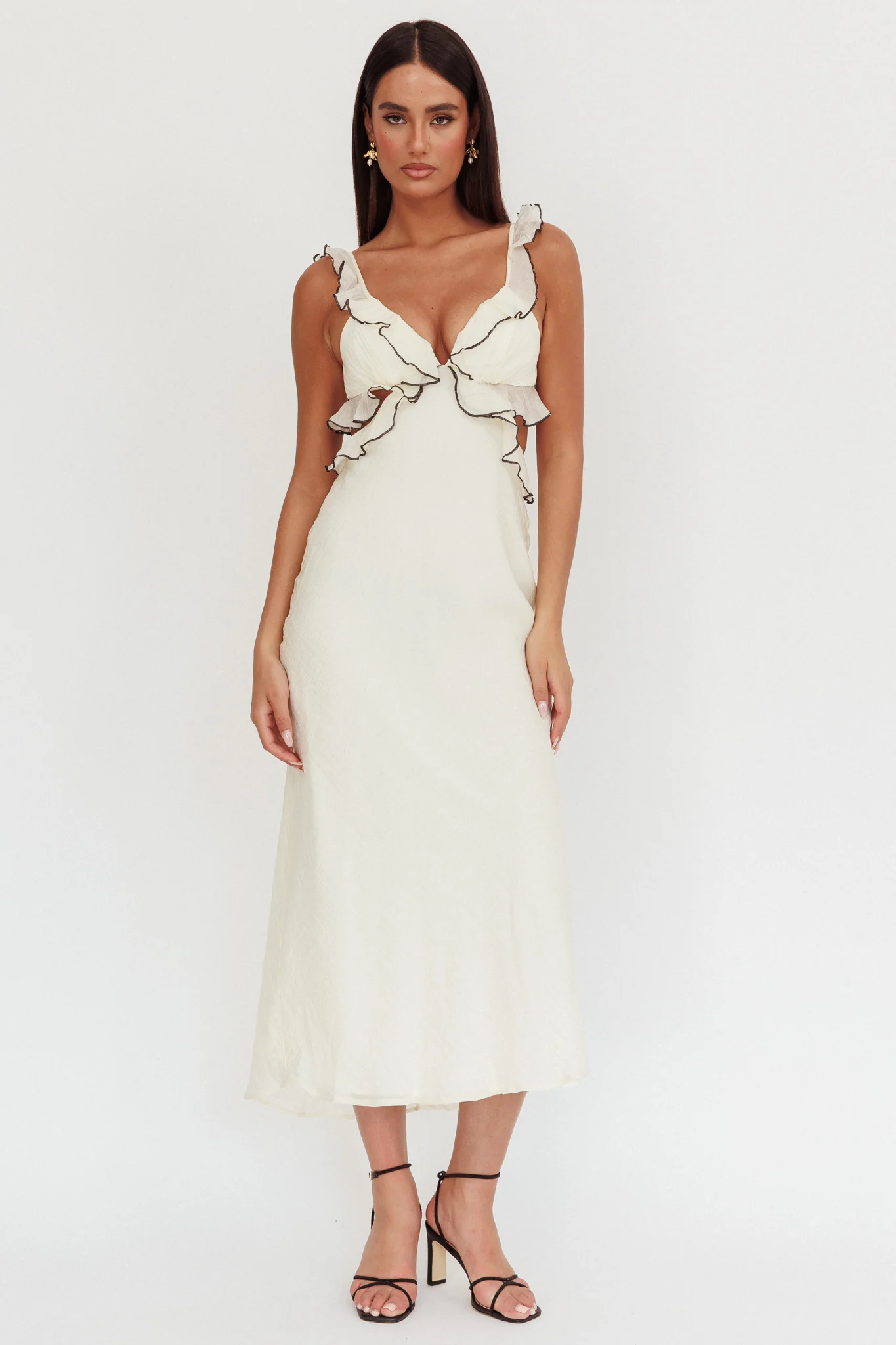 Second Chances Ruffle Trim Maxi Dress Contrast Cream - Image 4