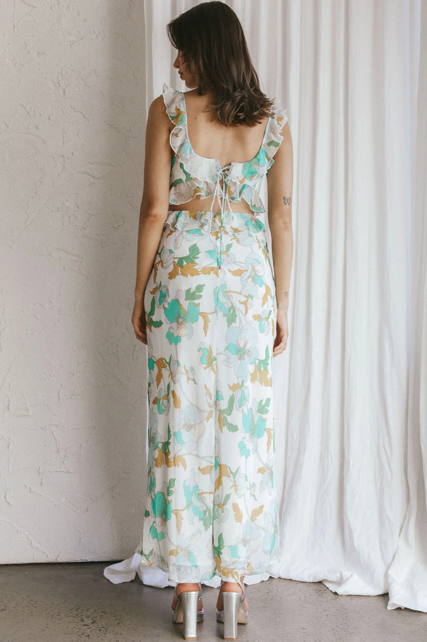 Second Chances Ruffle Trim Midi Dress Floral Mint - Image 2