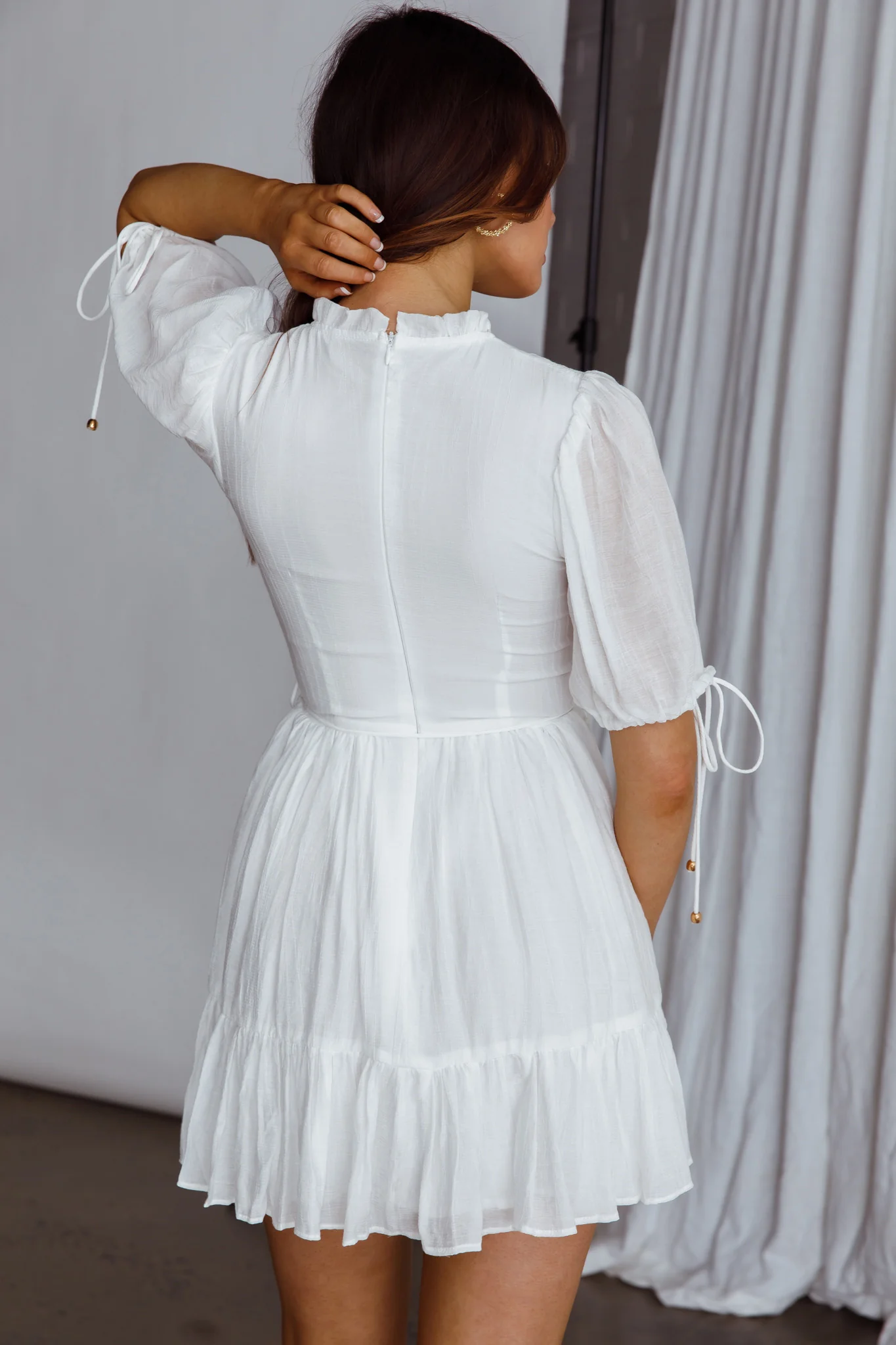Secret Garden Puff Sleeve Smocked Bodice Dress White - Image 7