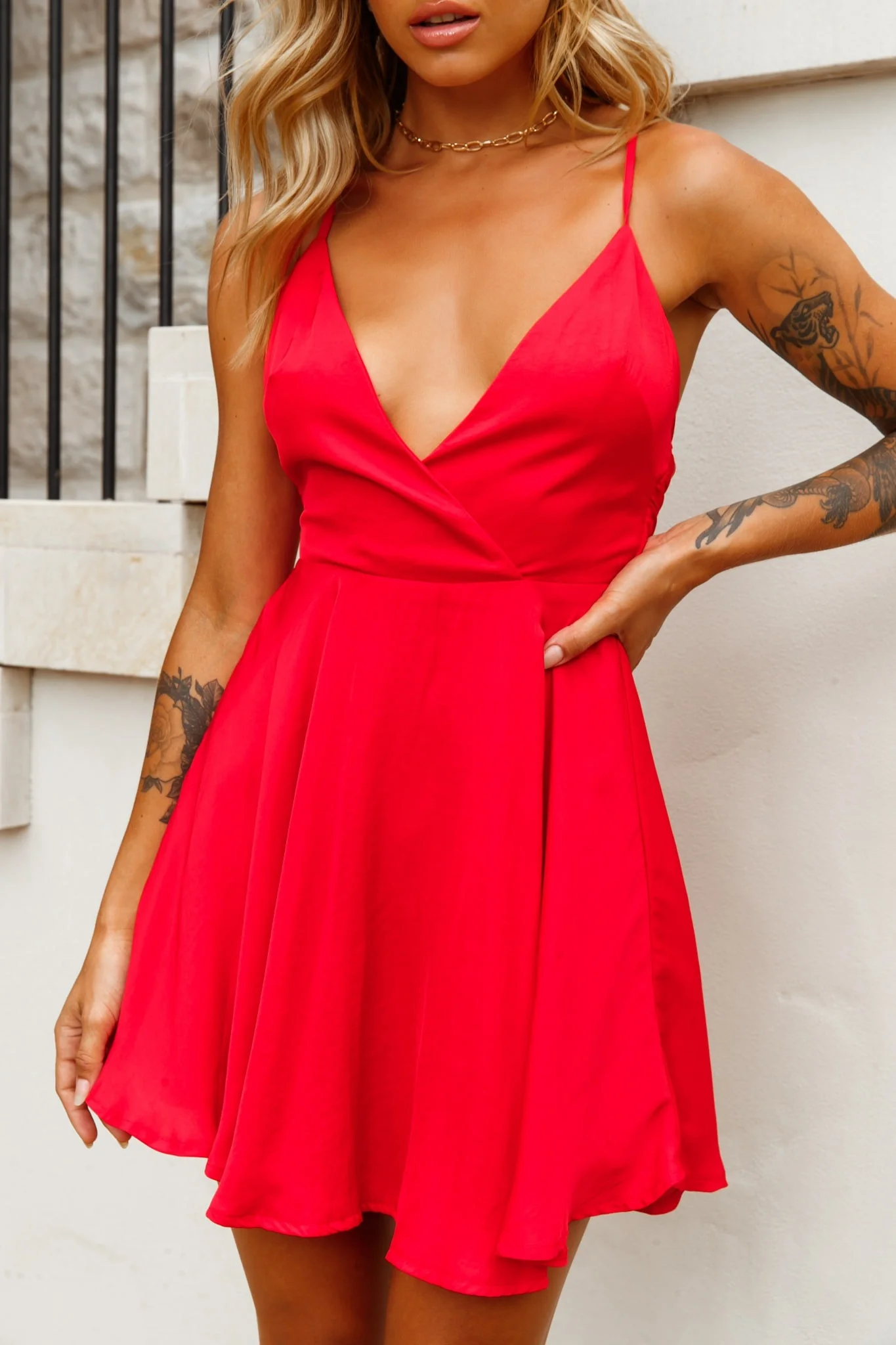 Secret Place Strappy Tie Back Party Dress Red - Image 7