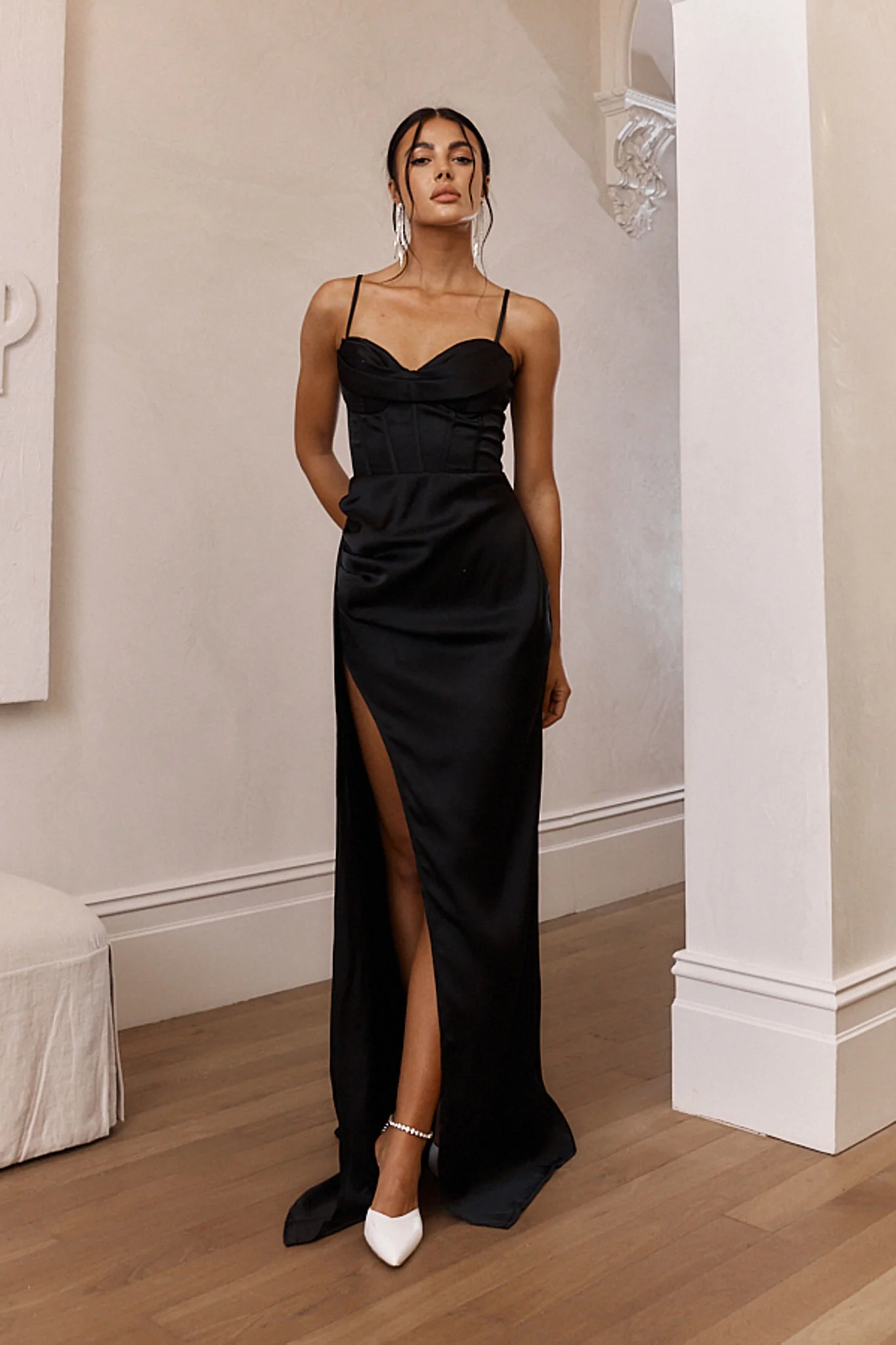 Secret Sweetheart Neckline Split Maxi Dress Black - Image 2