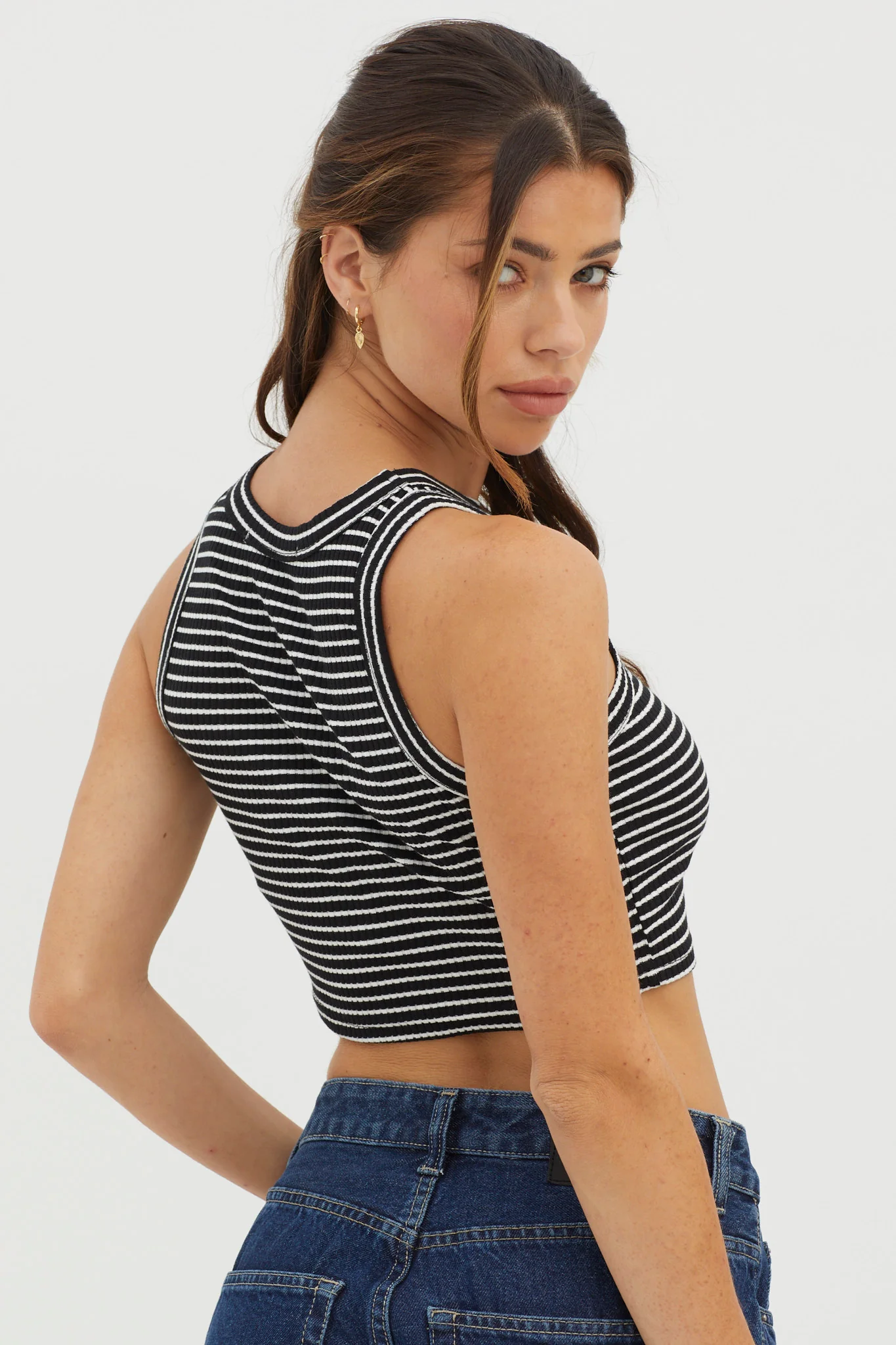 Seeker Ribbed Crop Top Striped Black Base - Image 2